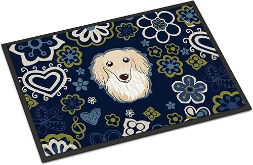 Miniatura 286 de Caroline's Treasures BB1449JMAT - Tapete de bienvenida de carlino negro, 24 x 36 pulgadas, tapete azul para puerta delantera, para interiores
