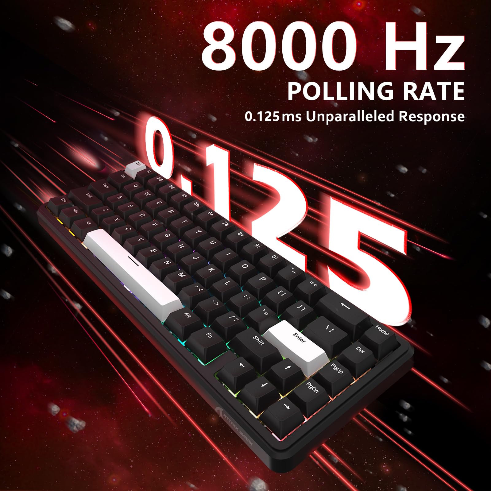 ATTACK SHARK Combo Tastiera & Mouse Gaming, X65 HE Tastiera Magnetica Cablate e R1 Mouse Wireless 59g Superleggero (8000Hz, RT 0,01mm, RGB, Batteria 65h) - Nero
