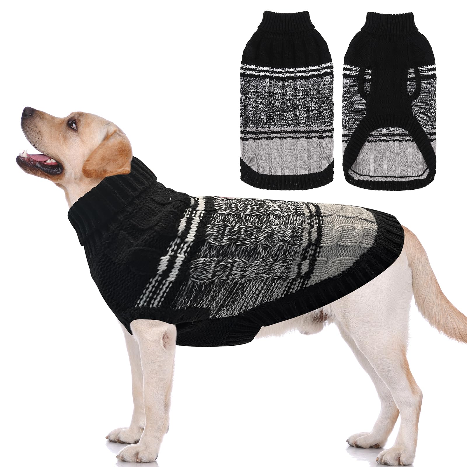 Mihachi Dog Sweaters for Medium Dogs Girl Boy,Soft Warm Dogs Shirt, Cold Weather Dog Coat Turtleneck Knitted Pullover Dog Clothes Costume with Leash Hole for Large Cat Puppy Doggy Pet,Black M