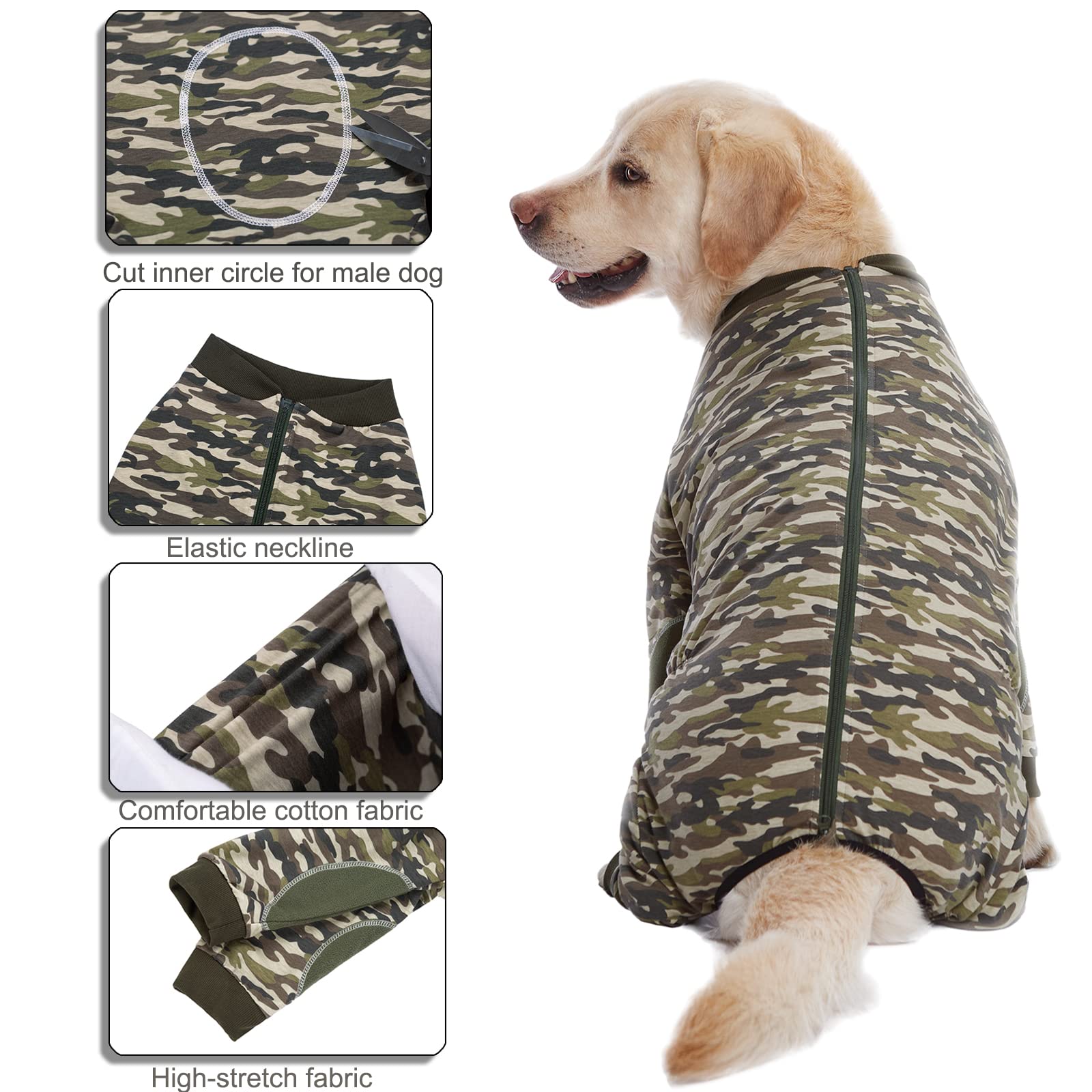 Yeapeeto Dog Onesie Surgery Recovery Suit for Large Medium Bodysuit Dogs Pajamas PJS Full Body for Shedding Prevent Licking - Image 4