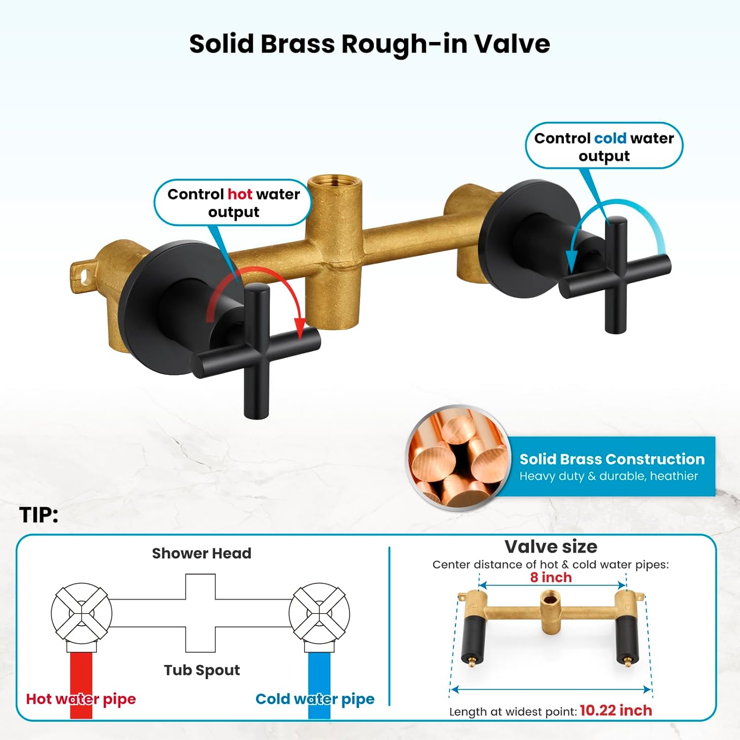 gotonovo 3 Hole 2 Handles Bathroom Sink Faucet with Pop Up Drain 8 Inch Widespread Bathroom Faucet with gotonovo 2 Handles Tub Shower Faucet Set with 6 Modes Handheld Spray Matte Black