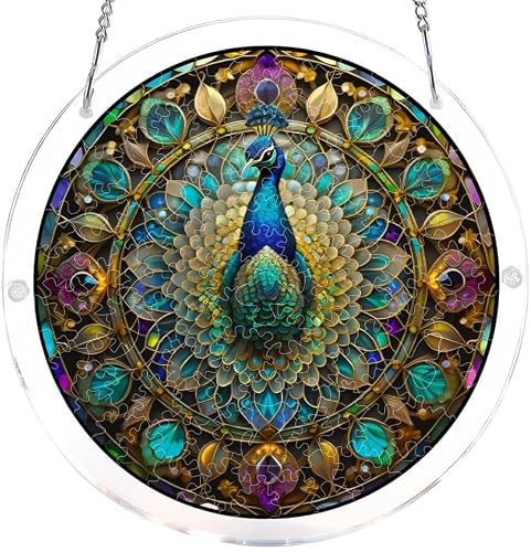 Peacock Acrylic Jigsaw Puzzles Suncatcher, 8.2 Inch Window Hanging Suncatcher Acrylic Puzzle, DIY Home Decor Art Gift