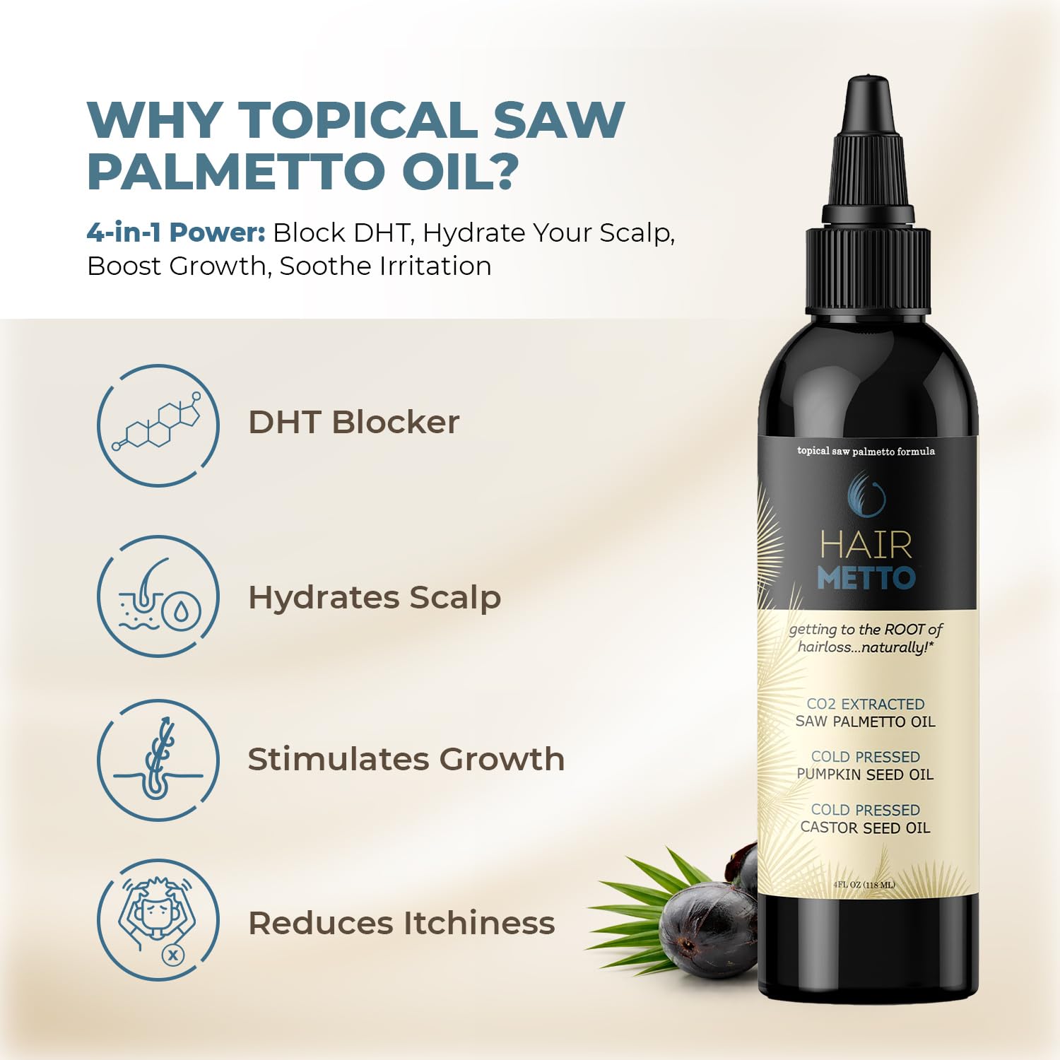 Pumpkin Seed Oil with Saw Palmetto Extract for Hair Growth – 10X Potency Targeted Scalp Treatment with Castor, Lavender Scent & Rosemary Oil for Growth, Stronger, Fuller Hair 4oz (118ml)