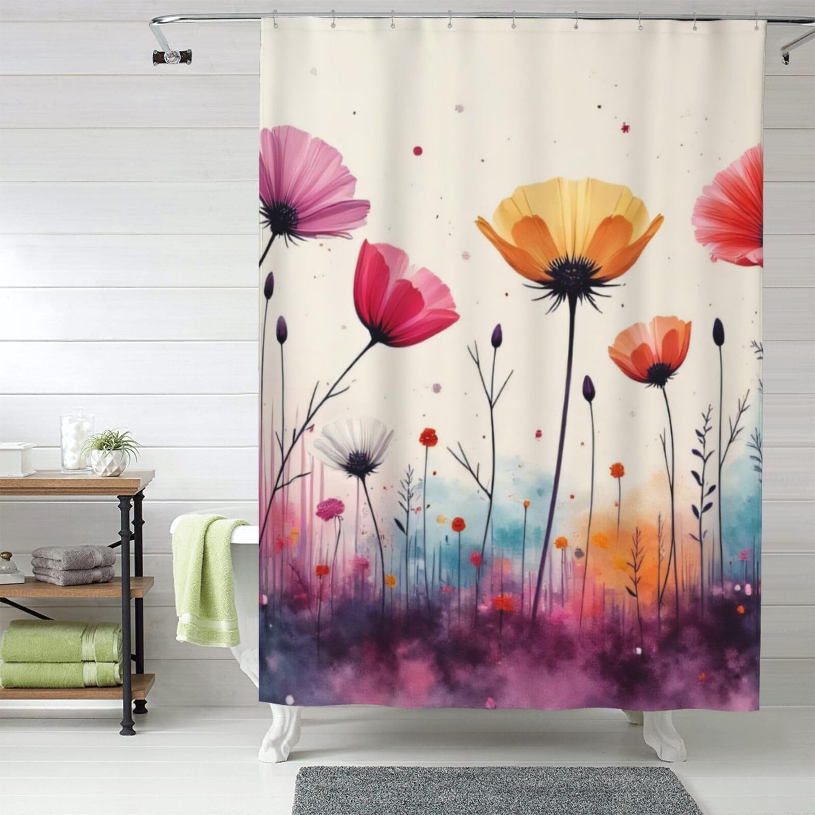 Rideau de douche floral abstrait 152x183 cm pour une salle de bain moderne
