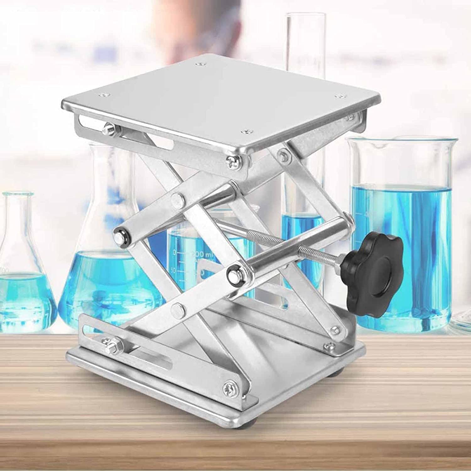 Kadxyan Stainless Steel Lab Lift Table, 75mm-270mm High Precise Adjustable Aluminum Alloy Manual Lift Platform, 150x150 Mm Lab Lift Stand Table for Physical, Chemical, Biological Experiments