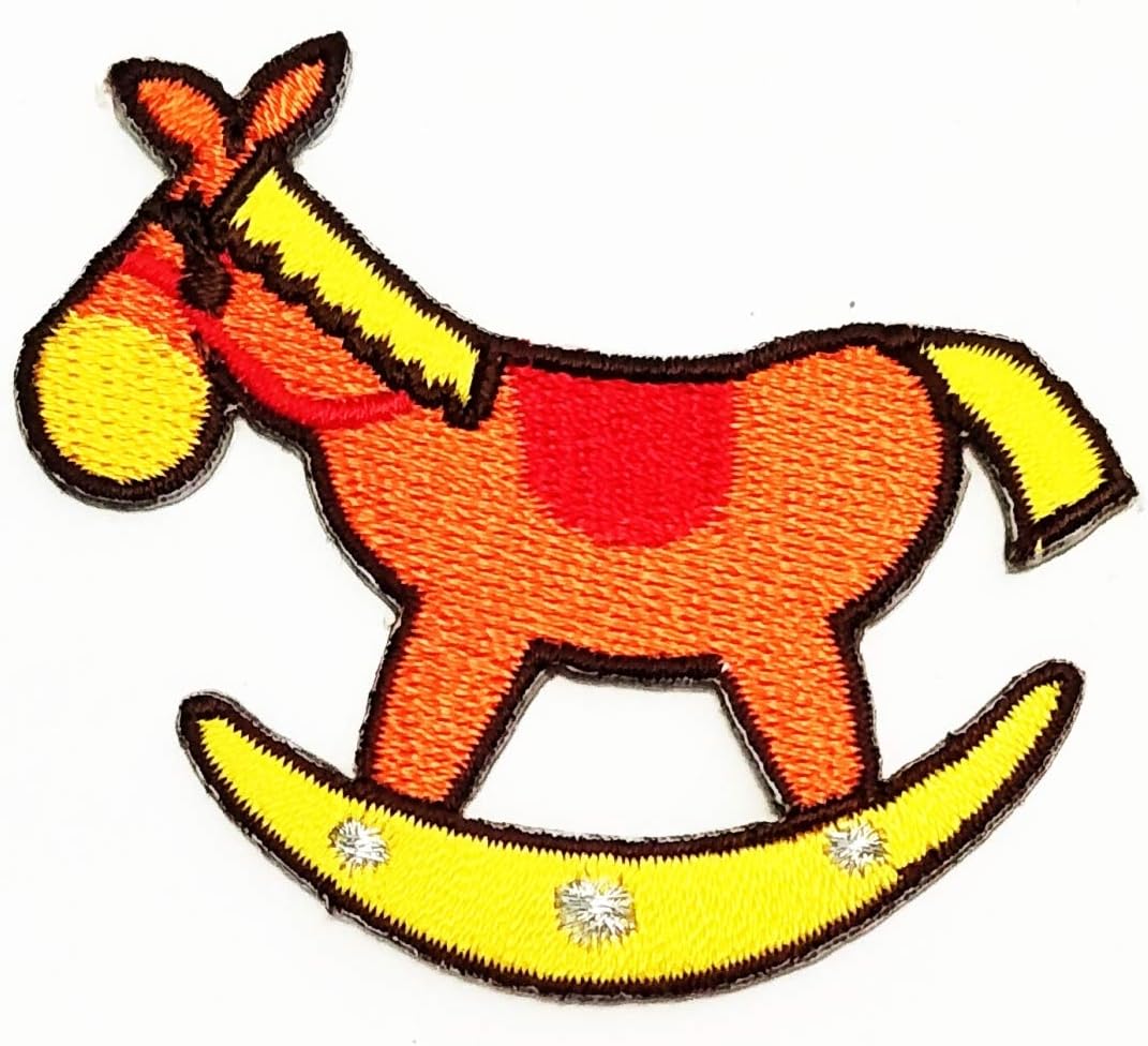 Nipitshop Patches Orange Rocking Horse Baby Sitting Toy Racehorse Horse Cartoon Patch Symbol Jacket T-Shirt Patch Sew Iron on Embroidered Sign Badge Costume