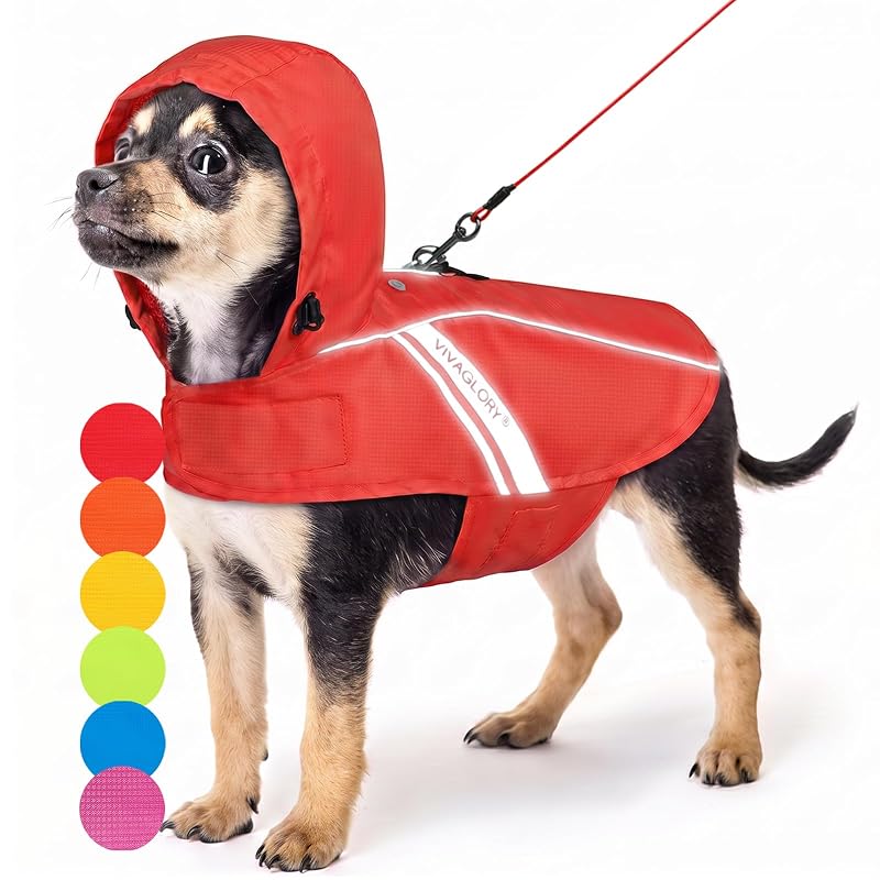 Capa de Chuva para Cães VIVAGLORY Wetoff com Faixas Refletivas, Red, XXS