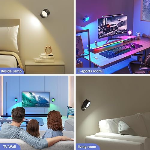 Miniatura 2 de Lightbiz Luces LED de pared, 2 piezas con control remoto, lámpara de pared RGB Ambience de 3000 mAh, funciona con batería, 3 temperaturas de color y