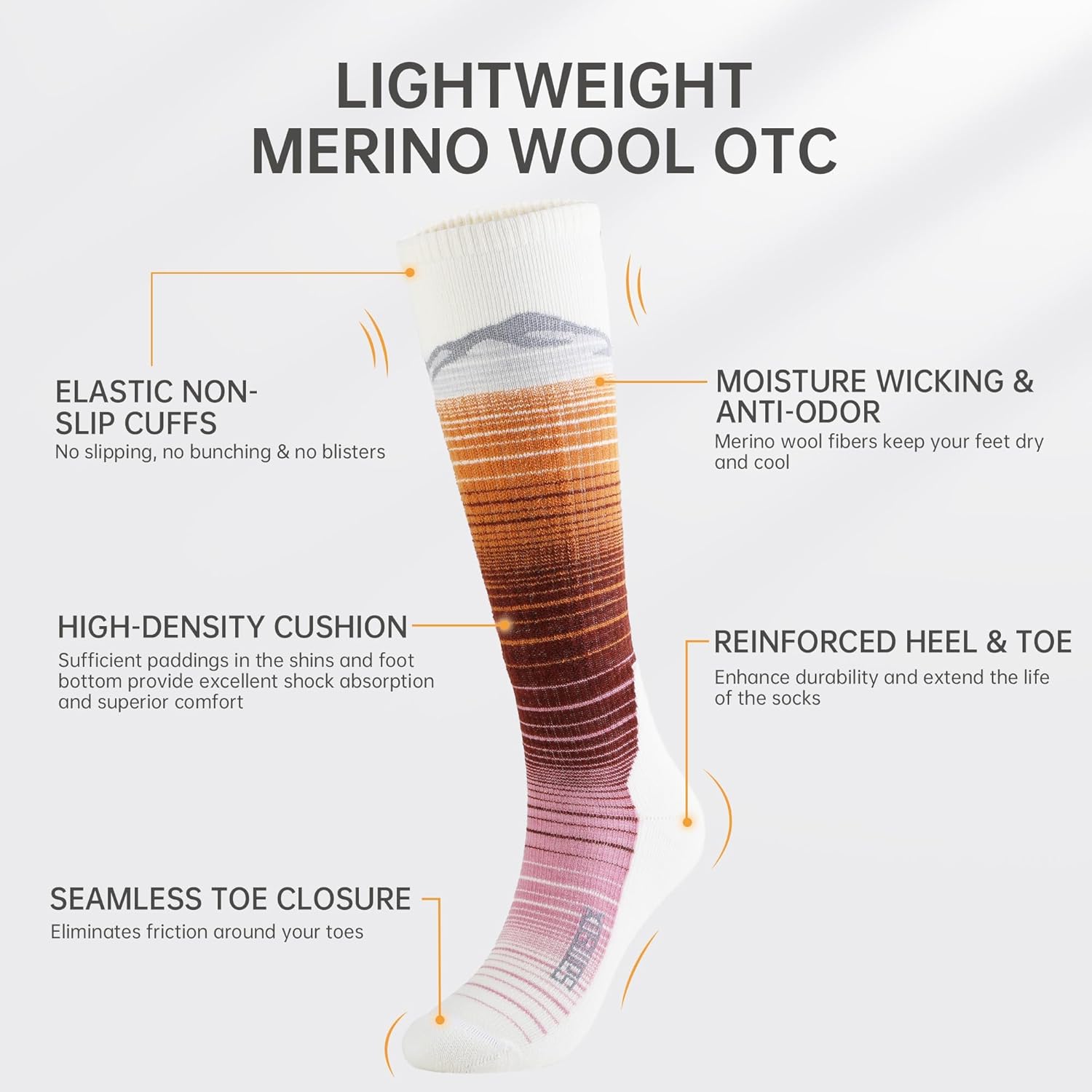 Merino Wool Ski Socks, Made in USA, 64% Merino Wool, Lightweight Targeted Cushion, Skiing Socks for Men & Women - Image 5