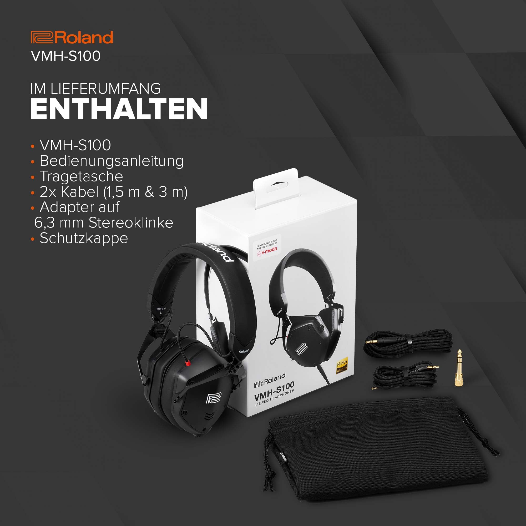Roland VMH-S100 | Hi-Res Over-Ear-Kopfhörer für die Musikproduktion | Weiter Frequenzgang | Herausragende Signaltrennung | 50 mm Treiber | Komfortabel & robust