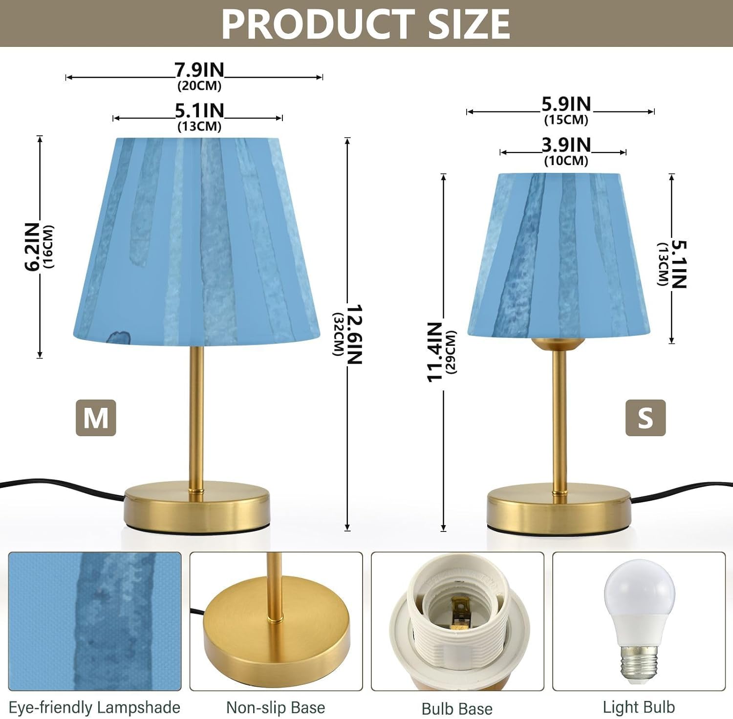 Table Lamp Bedside Lamps Night Light 3 Colors LED Desk Lamps for Living Room Home Office Bedroom Reading Pattern Blue Stripes