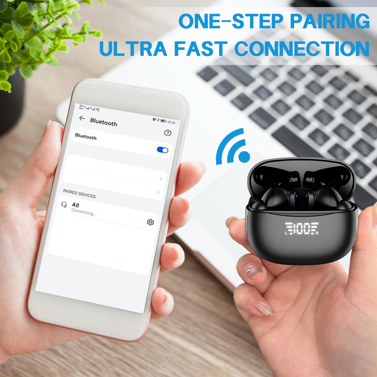 Auricolare Bluetooth Jsdoin, Bluetooth senza fili 5.3 Sport in auricolari, 40 ore di gioco, schermo di visualizzazione LED, auricolare stereo ad alta fedeltà per lavoro e studio