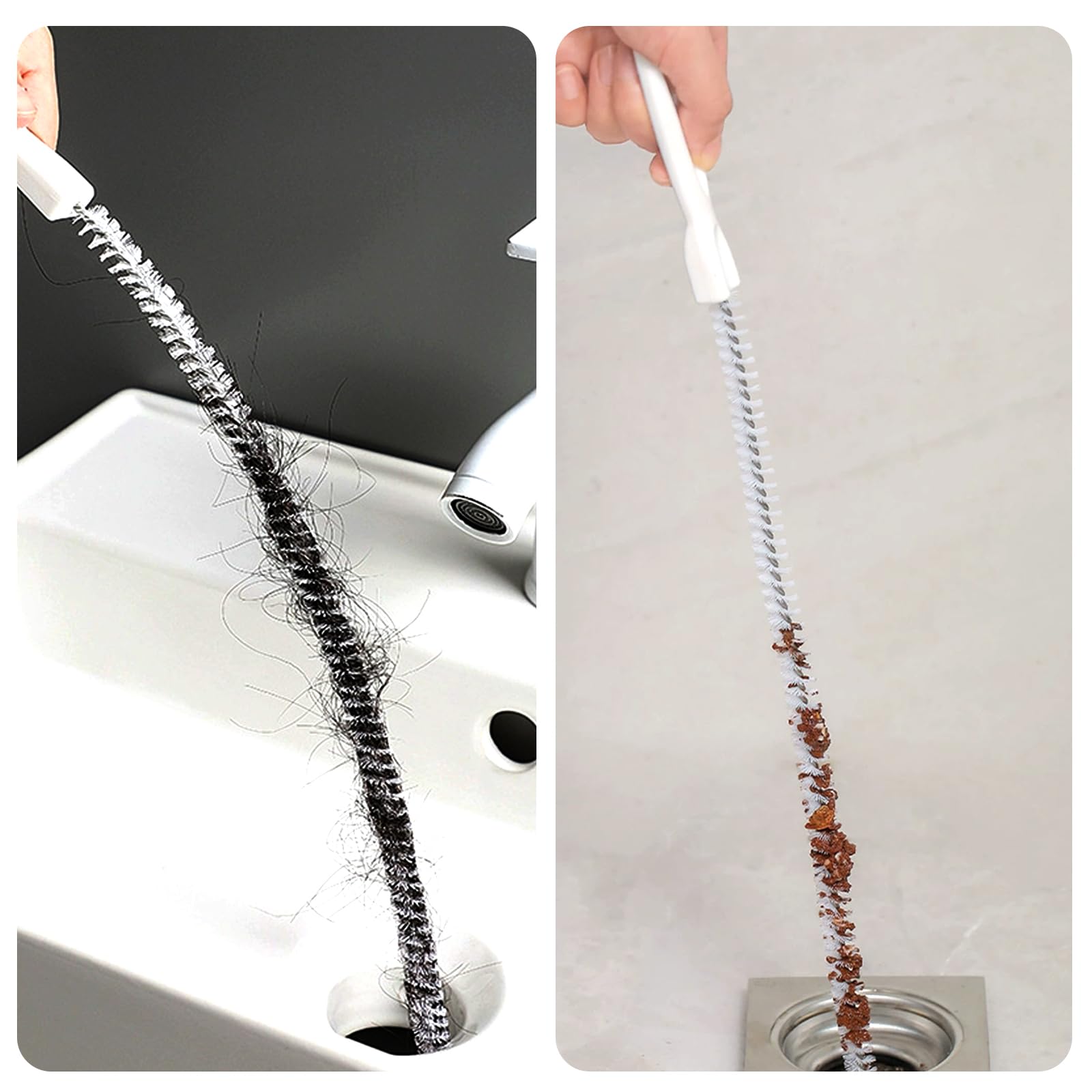 Brosse de Nettoyage de Drain D'égout, 45cm Flexible Brosse de Nettoyage pour Débouchage de Canalisation et Les Tuyaux,Déboucheur d'Évier Attrape Cheveux Douche pour Salle de Bains Cuisine