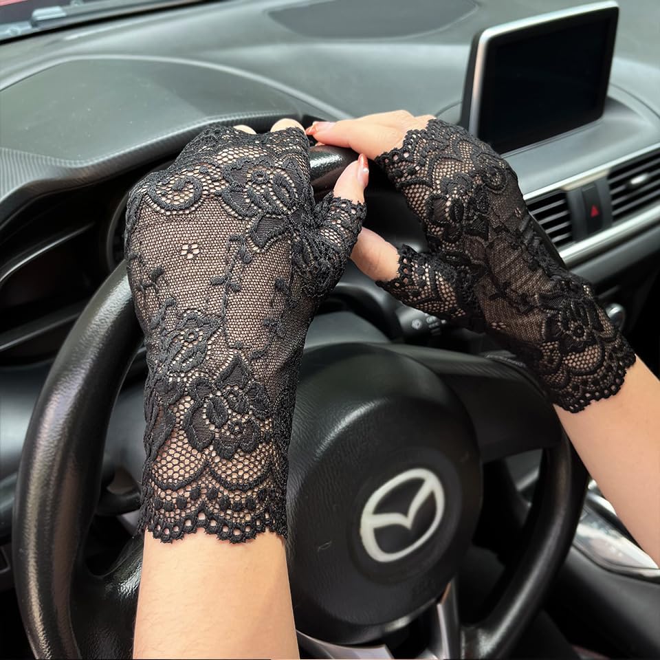 Women Short Lace Gloves Sunblock Fingerless Bridal Wrist Gloves Opera Evening Wedding Tea Party Prom Cosplay4