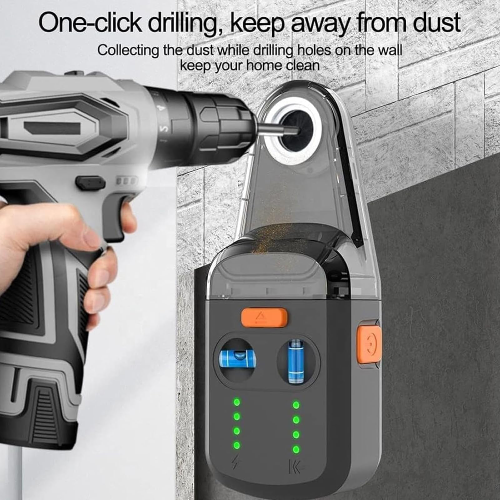 3-in-1 Level Tool with Drill Dust Collector, Nivelliergerät mit Bohrstaubabsaugung, Wiederaufladbare Wasserwaage mit Linienlicht, Elektrischer Bohrstaubsammler mit Saugnapf, Wasserwaage für Bau, DIY