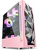 ATX Middle Tower PC Gaming Case - Front USB Port - Quick Release Tempered Glass Side Panel - Cable Management System - Water Cooling Ready - BlackWhitePink, Pink