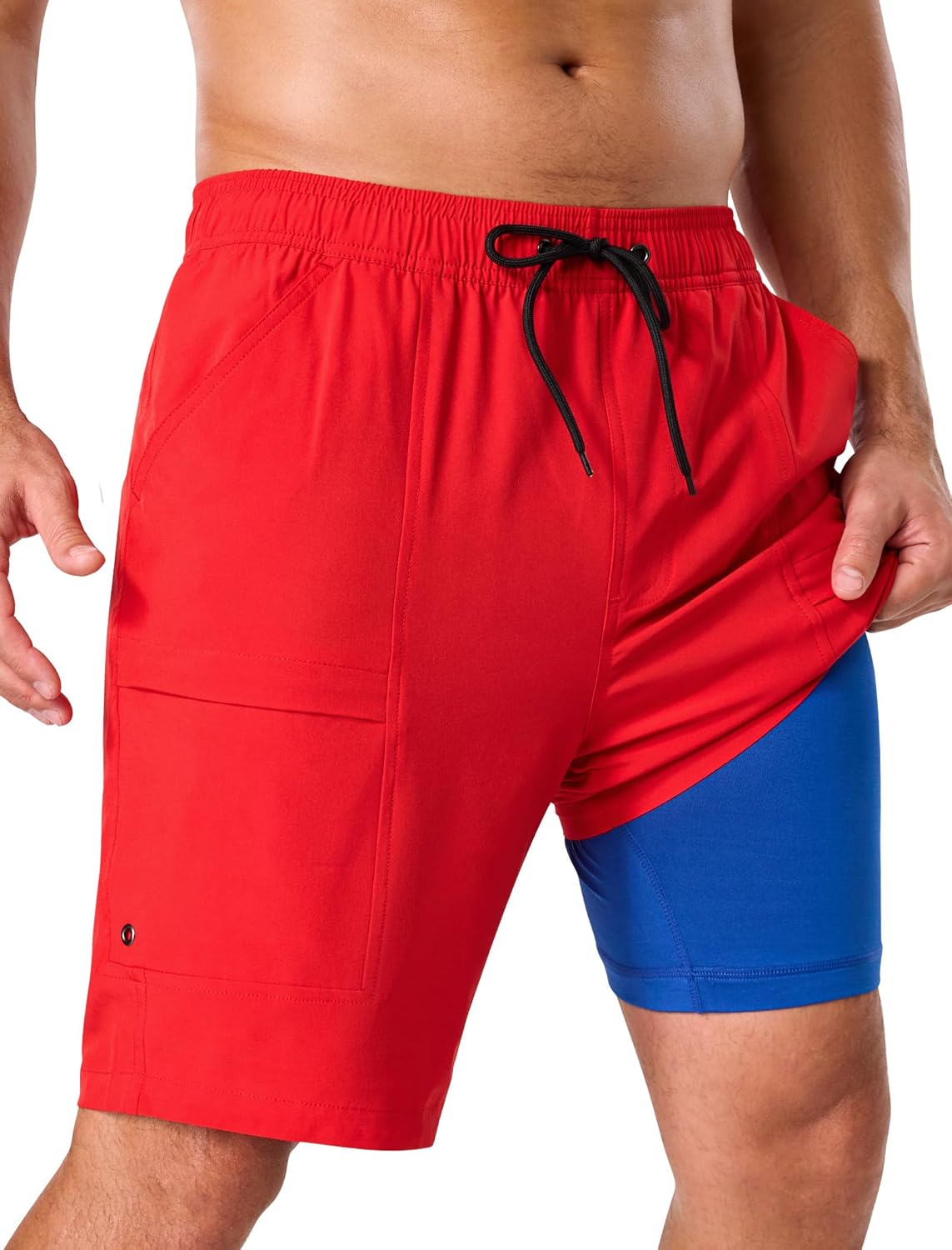 SILKWORLD Mens Swim Trunks with Compression Liner 9'' Quick Dry Bathing Suit Long Swimming Shorts with Zipper Cargo Pockets