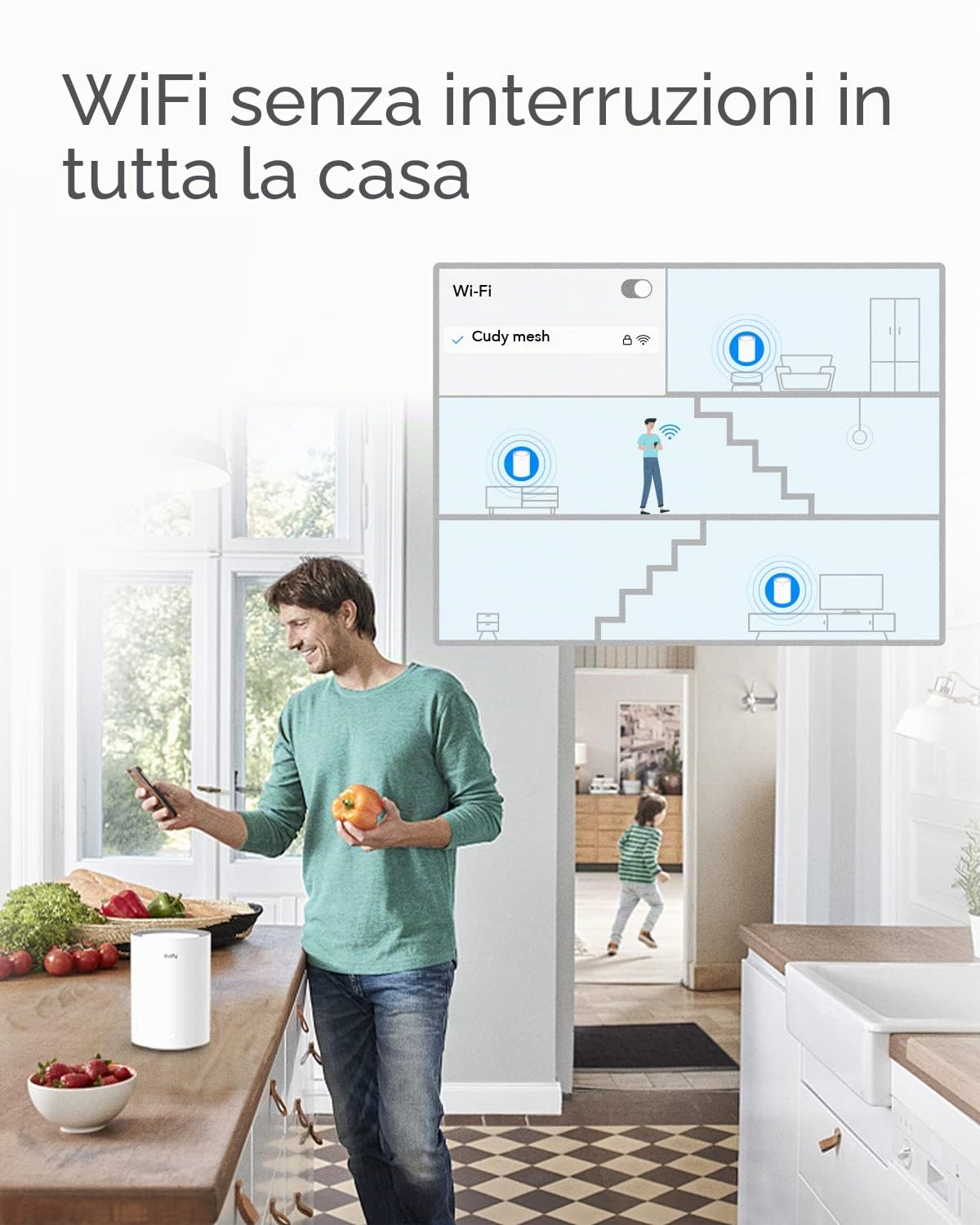 Cudy M1800 2-Pacchetto AX1800 WiFi 6 Sistema a Rete Per Tutta la Casa, Estensore del Router VPN 5G Gigabit, Controllo Parentale, Ampia Copertura