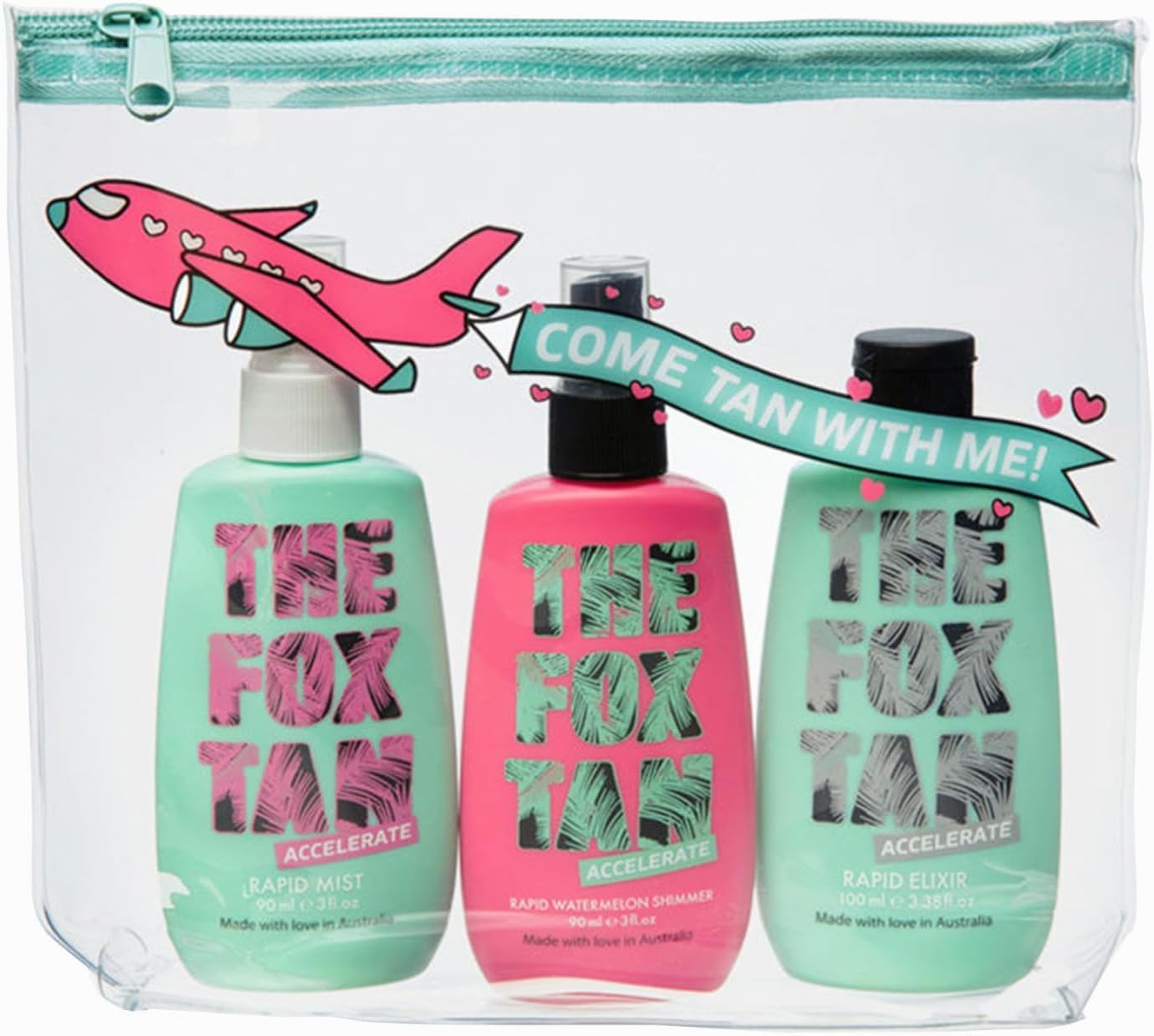 The Fox Tan Jet-Setter Bundle 3 Pack and Travel Bag – The Jet-Setter is created for the babe that wants to take her Fox Tan anywhere and everywhere!