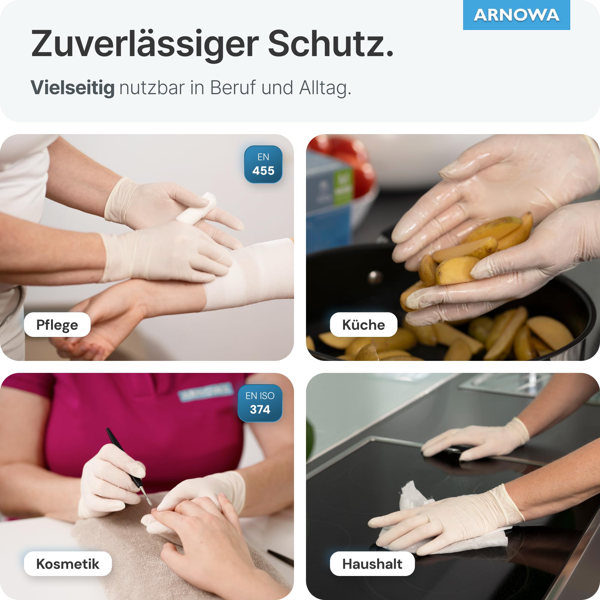 ARNOMED 100x Einweghandschuhe M, Latexhandschuhe Weiß (1x100 Stück), Einweghandschuhe puderfrei, Handschuhe Latex Einweg, Putzhandschuhe, Latex Handschuhe, Einmal-/Einweg-Handschuhe XS, S, M, L & XL