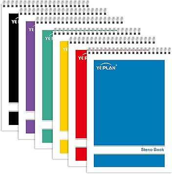 Yeplan Steno Pads Spiral Notebook 6x9 6 Pack, Top Spiral Notebook with Gregg Ruled White Paper, Notebooks & Writing Pads for School, College, Work, Office, Home, 60 Sheets, 6 Assorted Colors