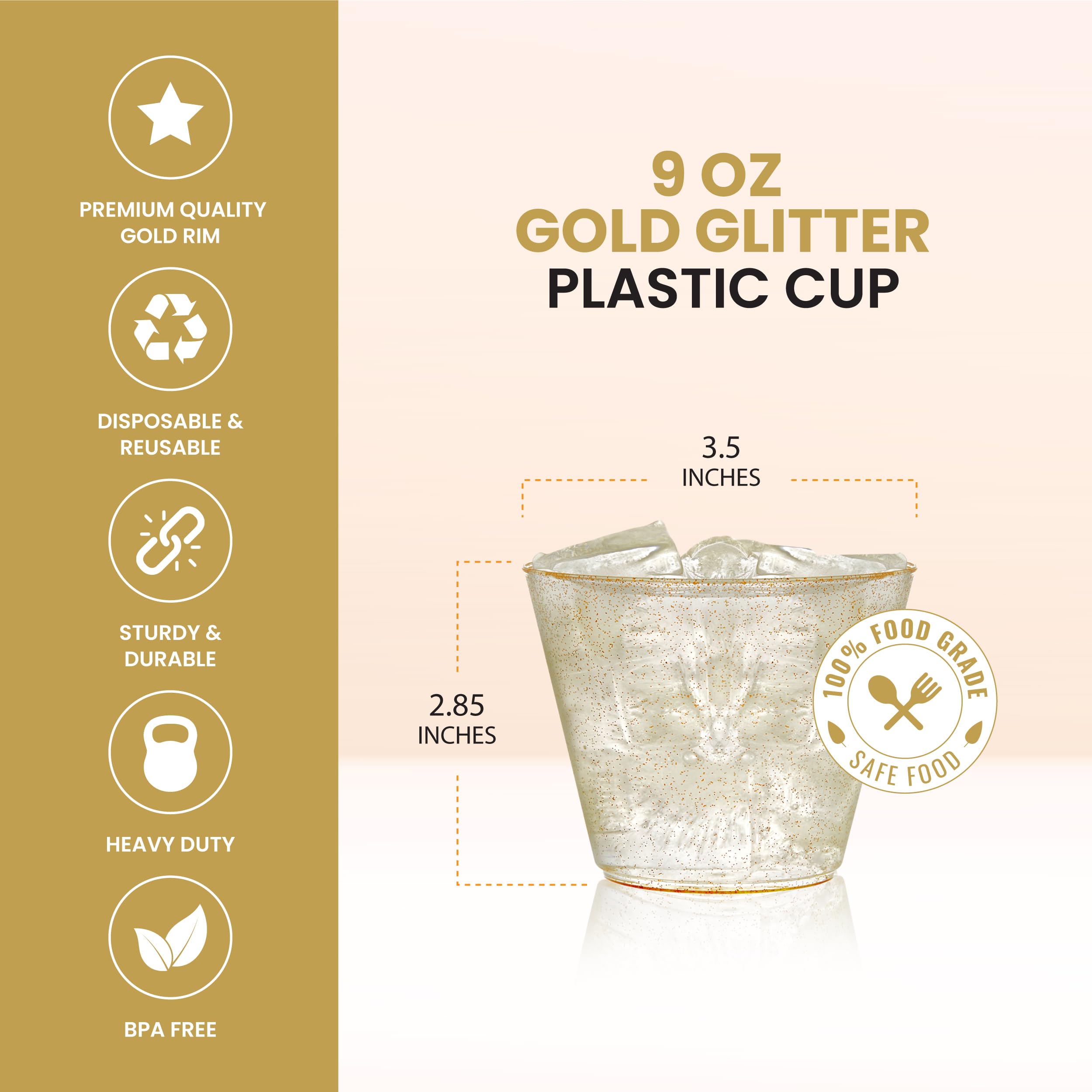 Snapklik.com : R-kay 200 Pack 9 Oz Gold Glitter Plastic Cups - Hard ...