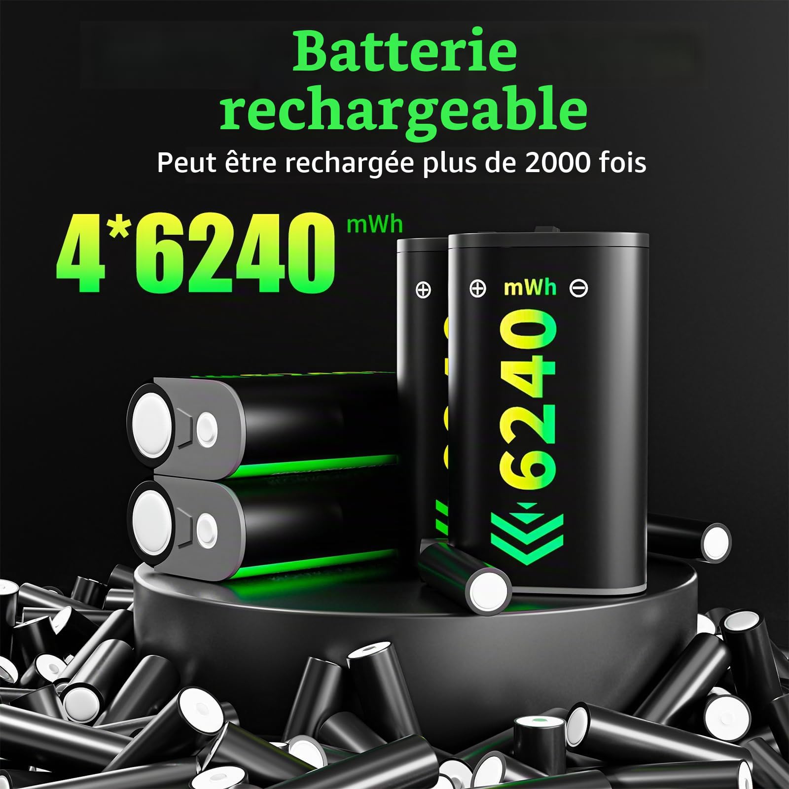 Chargeur pour Manette Xbox avec 4 Batteries 6240 mWh, Station de Charge Rapide avec Affichage LED, Compatible avec Xbox Series X|S, Xbox One S/X/Elite - Noir
