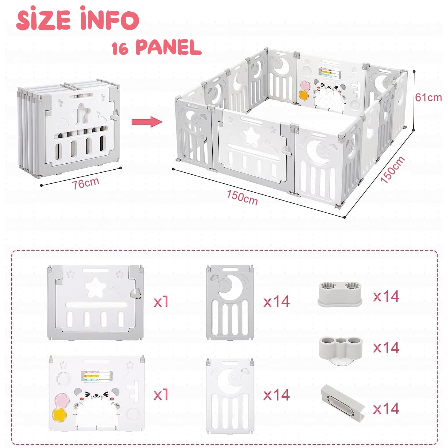 Hukimoyo 16 Panel Playpen for Babies Upto 5 Year Foldable Baby Fence Playpen with Mat & Balls Activity Play Yard for Kids Play Area Indoor Setup Fence for Toddlers Outdoor Playarea with Gate (5x6 =30sqft) - Image 2 thumbnail