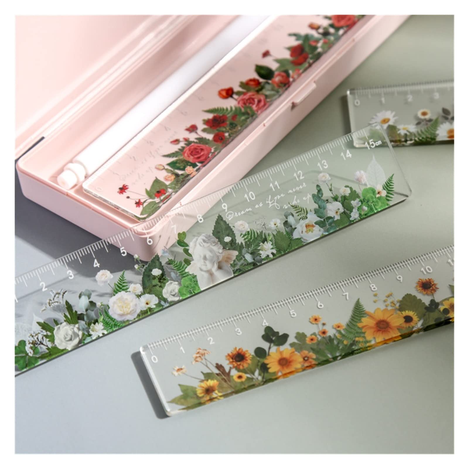Lineal, 15cm DIY Zeichenwerkzeuge Transparent Messlineal Zeichenbedarf Niedliches Schreibwarenset(United States)