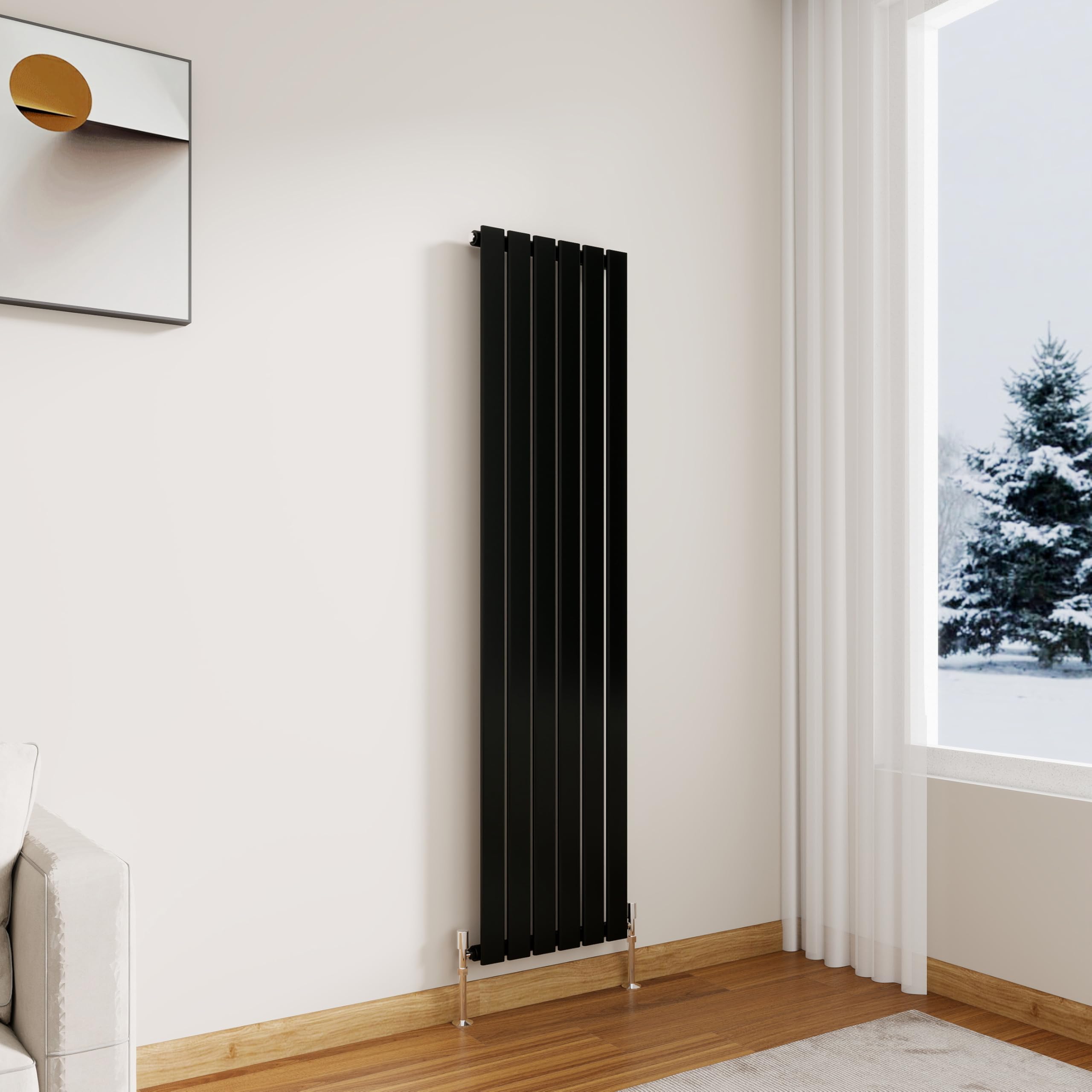 Modern Vertical Flat Panel Radiator,1600x408mm Black Single Stylish Panel Central Heating Heater, Perfect Efficient Hall Radiator, Traditional Wall Mounted Rads, Design for Bedroom, Office