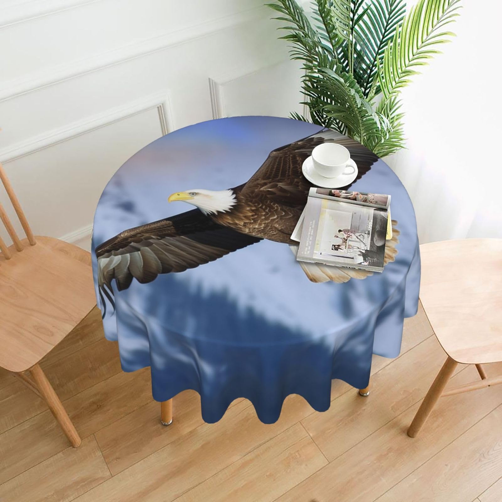 FodPand Bald Eagle Flying Tablecloths for Round Tables 60 Inch - Reusable Washable Dining Table Clothes - Stain and Wrinkle Resistant Decorative Fabric Table Cover for Wedding Party