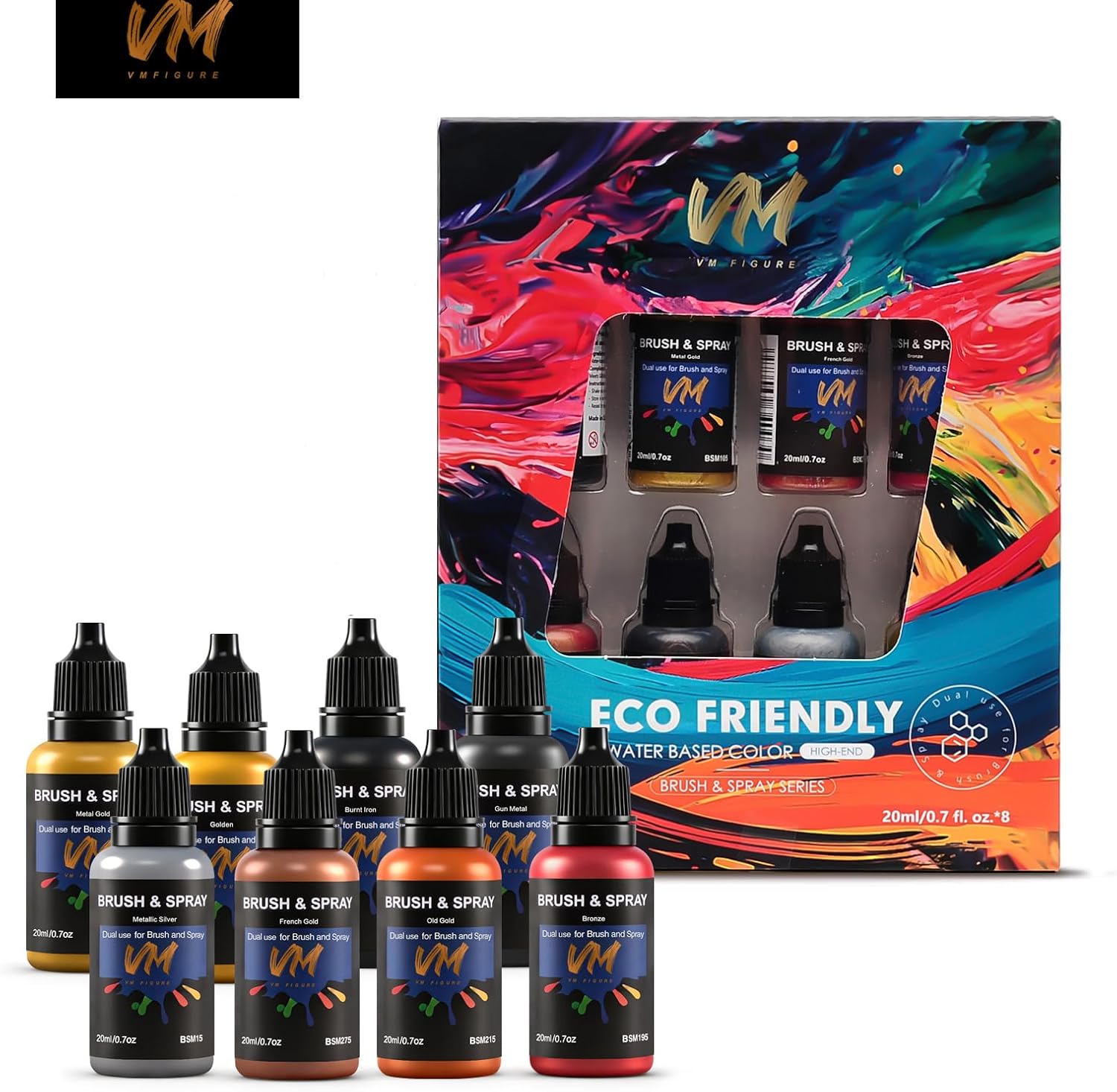 VM Water-Based Metallic Colors Miniature Paint Set -8 Bottles x 20ml (0.67 fl.oz.) Figurine Metallic Acrylic Paint Kit, Citadel Paint Set,Model Painting for Model,Scale Figure,Crafts(Metallic Color Set 8 Bottles)