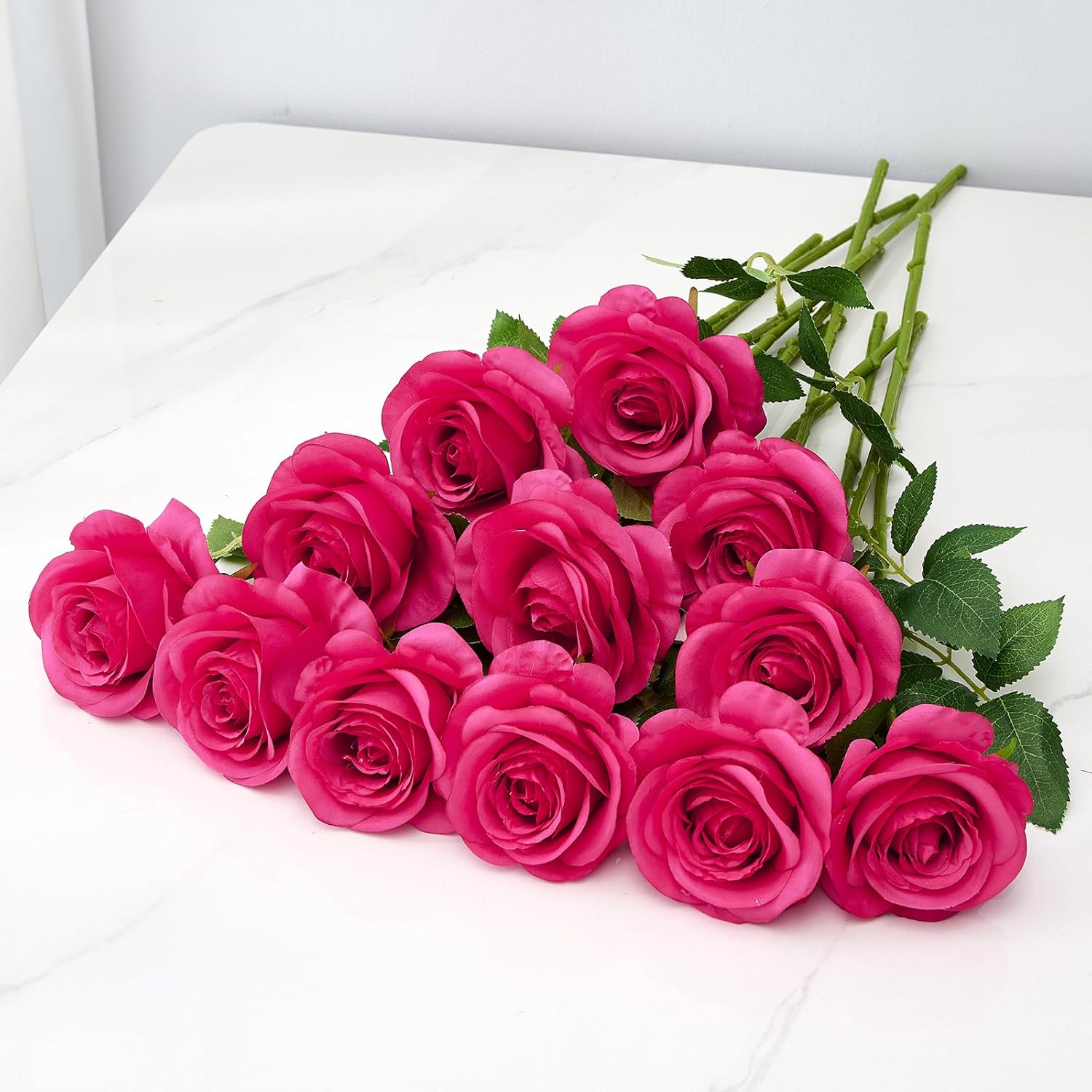 12PC Hot Pink Roses Artificial Flowers Fake Roses Silk Roses Flowers with Long Stems for Wedding Home Party Centerpieces Decorations - Image 5