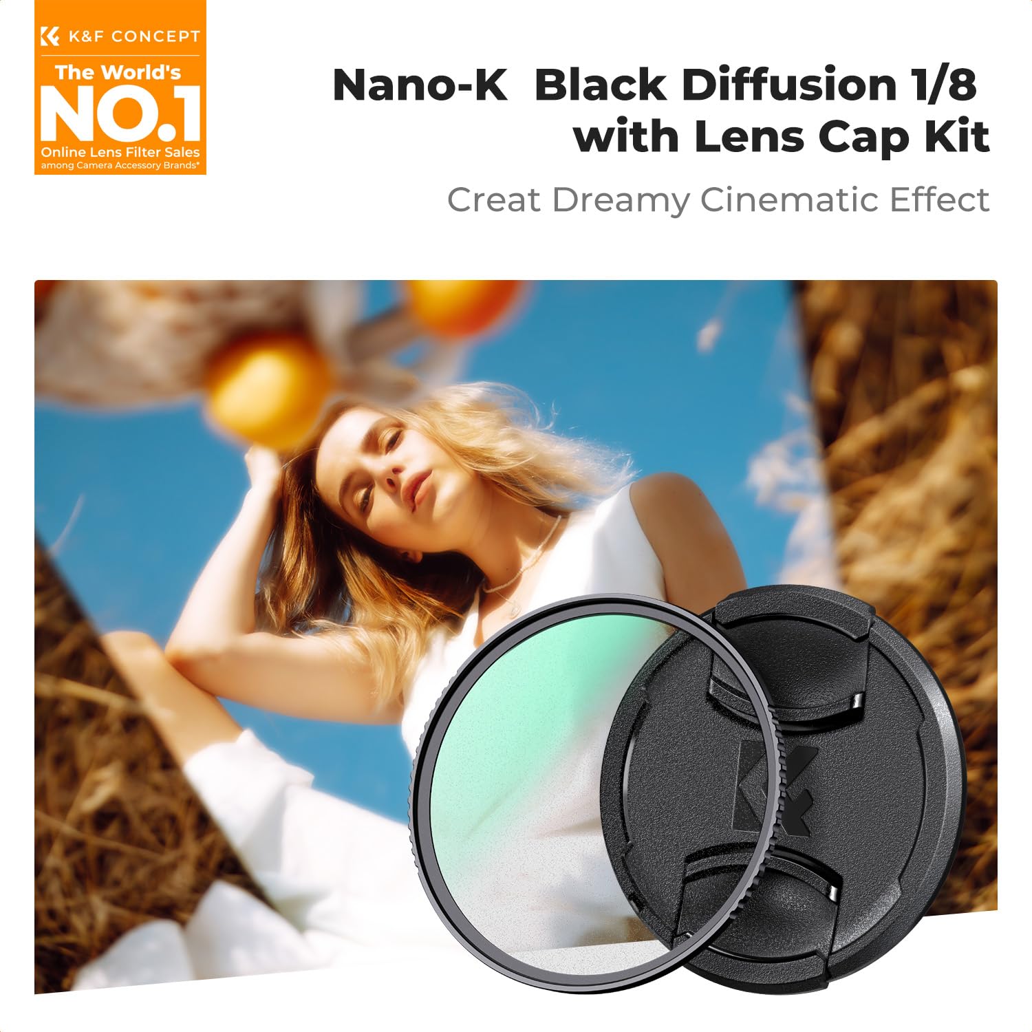 K&F Concept 43 mm Black Diffusion 1/8 filtr mgły miękki świecący dyfuzor filtry obiektywu + osłona obiektywu (seria Nano-K)