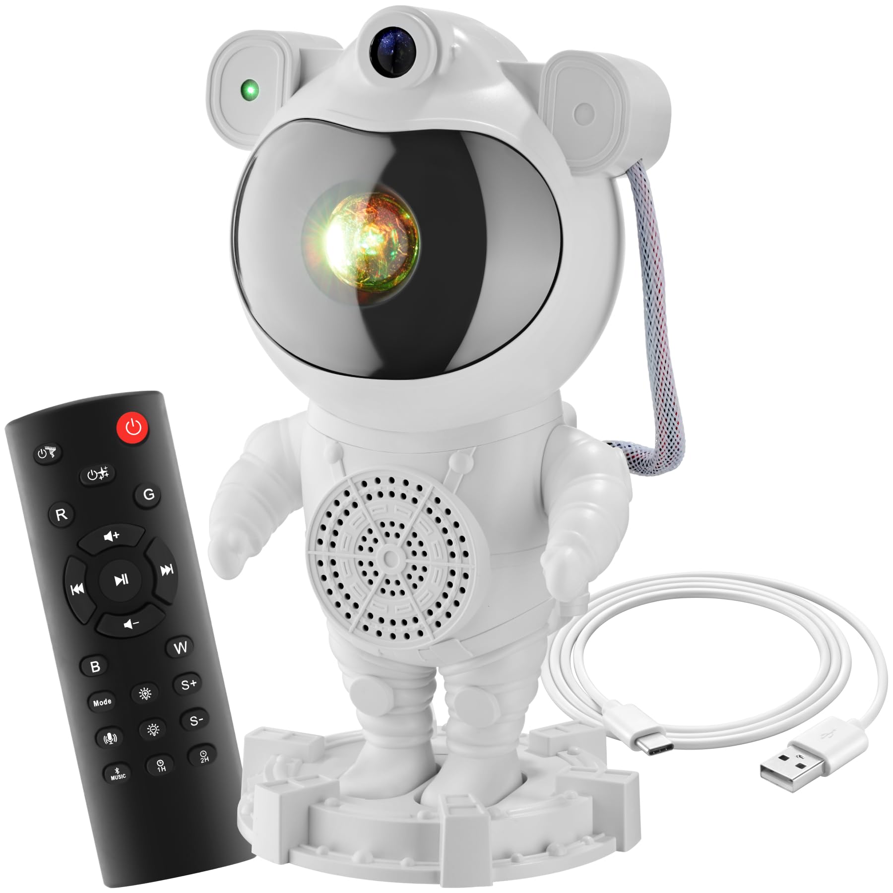 TecTake® Astronaut Galaxy Projector with 4 Colours, LED Nebulae, Moon & Star Projector with Pre-Set Sounds & Bluetooth Connection, Starry Night Light for Bedroom & Gaming Room, Incl. Remote - White