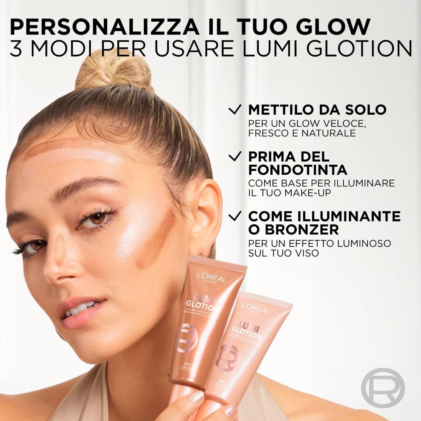 L'Oréal Paris Lumi Glotion Illuminante Liquido Illumina e Idrata Viso e Corpo Tonalità 902 Light Glow da 40ml + Revitalift Filler Crema Gel Viso Rimpolpante con Acido Ialuronico da 50ml