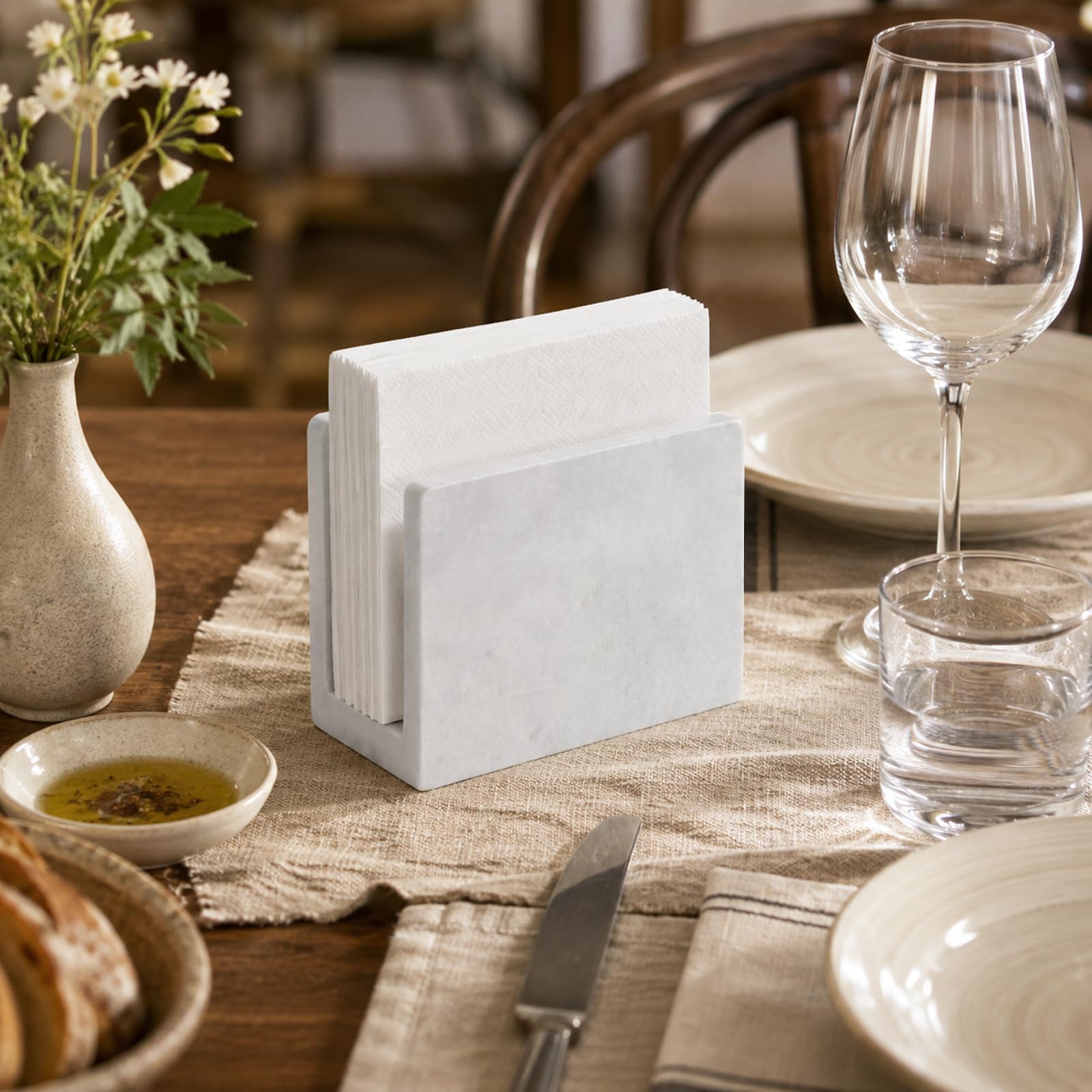 Koville Portatovaglioli in marmo per tavolo, 12,7 cm, in pietra naturale, per piano di lavoro della cucina, sala da pranzo, moderno dispenser di tovaglioli per cocktail, feste, bar, porta carta velina
