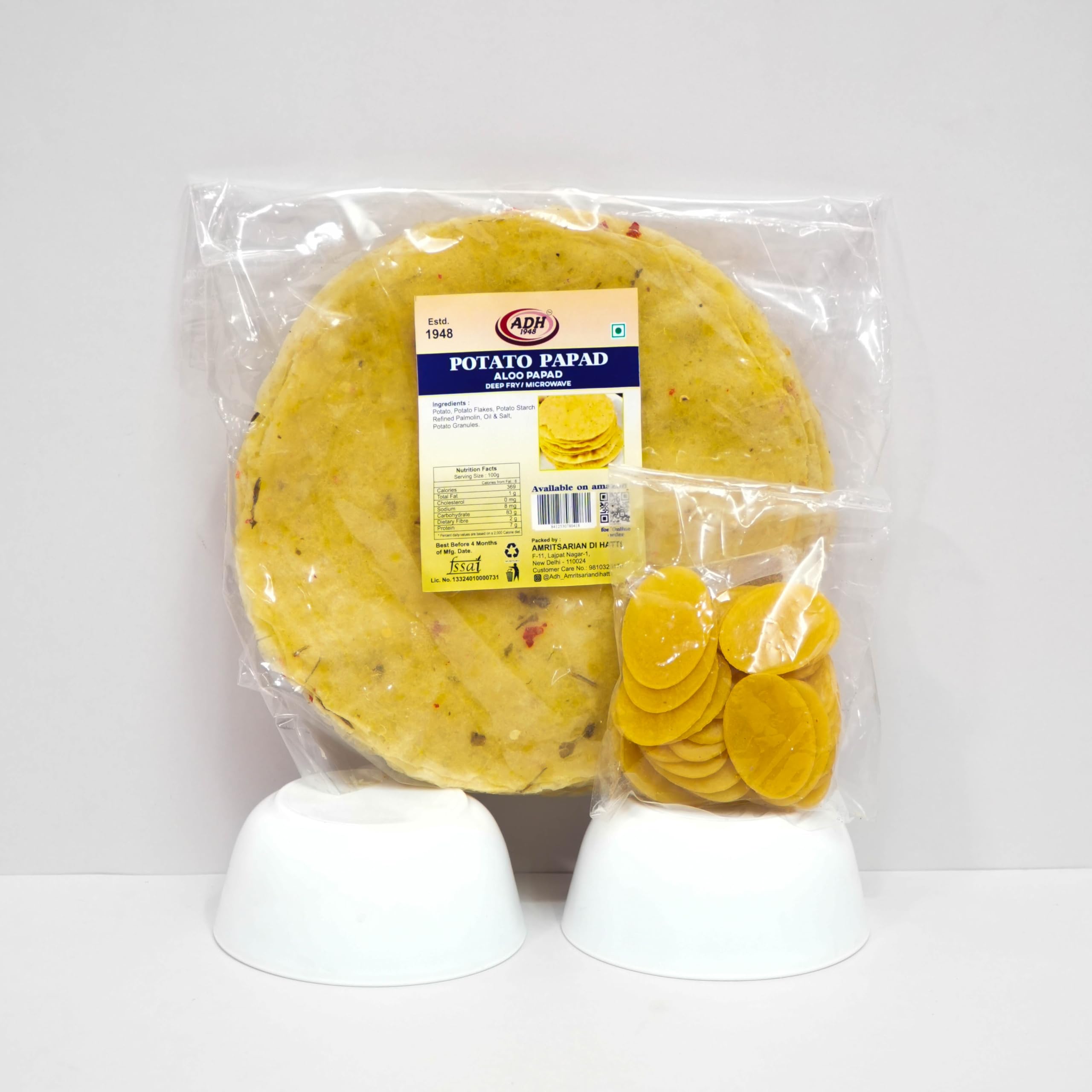 ADH BANARASI ALOO PAPAD 400 GMS + FREE PANIPURI WITH MASALA Worth Rs50||Handmade in Banaras || Flat Bread Potato Crisp || Ready to Fry ||Gluten Free ||