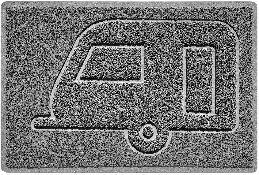 Nicoman Caravan Embossed Shape Door Mat Dirt-Trapper Jet-Washable Doormat-(Use Indoor or Sheltered Outdoor)-(60x40cm/23.6×15.7inches, Small) Grey