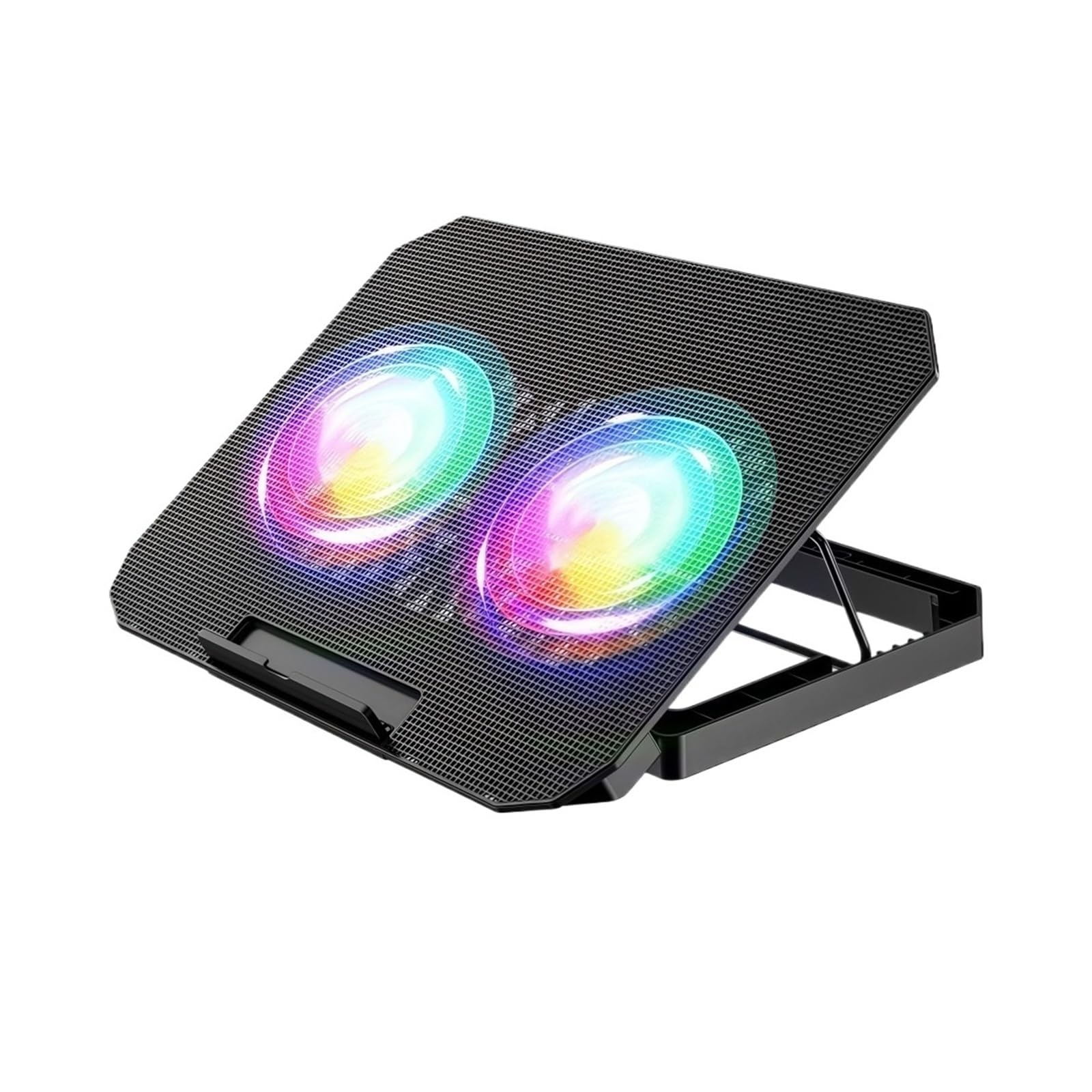 Enfriador de portátil con Dos Ventiladores, Almohadilla de refrigeración Grande RGB Ajustable, Soporte for teléfono, Base de refrigeración for portátil con Ajuste de 7 velocidades(RGB Two Fan)