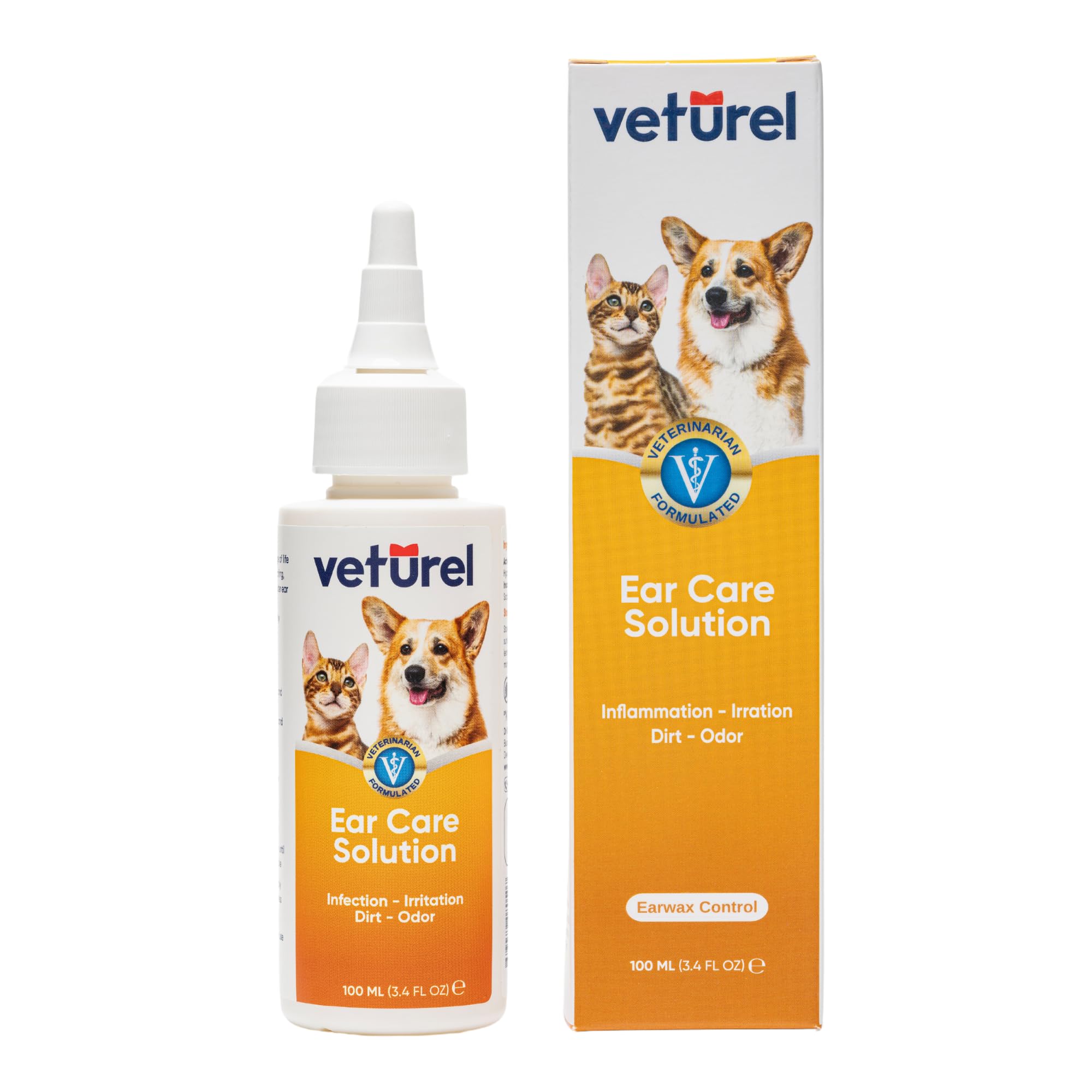 Veturel Gentle Dog Ear Care - Dog Ear Odor - Dog Ear Cleaner - Ear Wash for Dogs - Cat and Dog Ear Cleaning Solution - Soothes Itchy Ears - Removes Ear Wax - Cat Ear Care 3.4 oz
