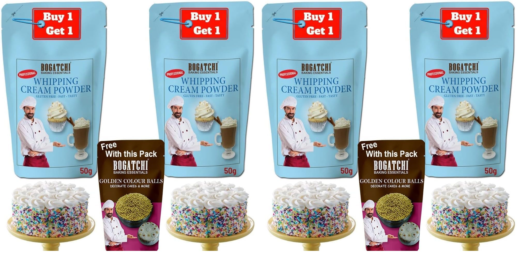 BOGATCHI Premium Whipping Cream Powder for Cake | Rich & Smooth Whipped Cream Mix | Buy 1 Get FREE 50g Whipping Cream Powder + 10g Golden Balls (Pack of 2)-image-35