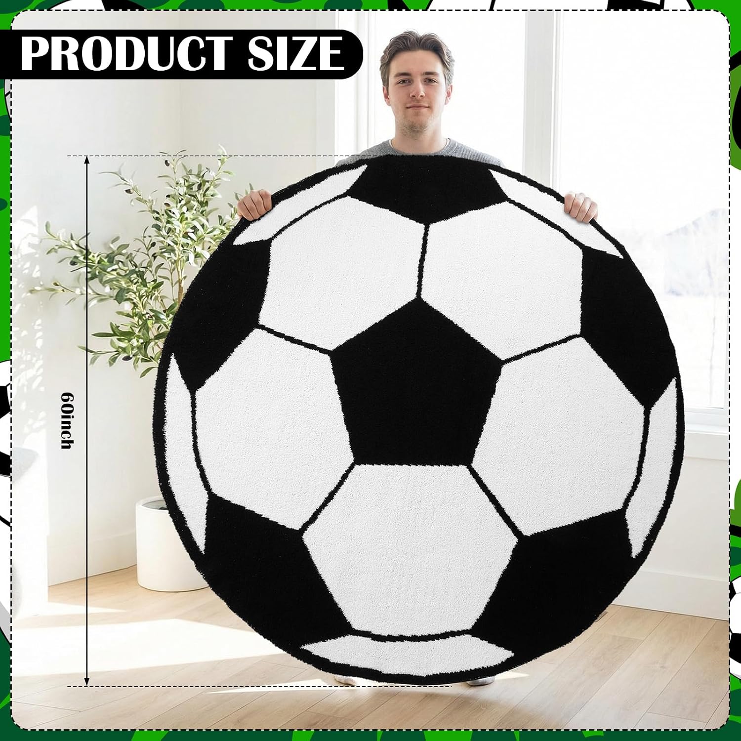 Batiyeer 60 Inch Round Soccer Throw Blanket, Reversible Knitted Microfiber Soccer Throw Gift for Teens Adults, Double Sided Soft Warm Sports Theme Blanket for Couch Sofa Game Room Decor