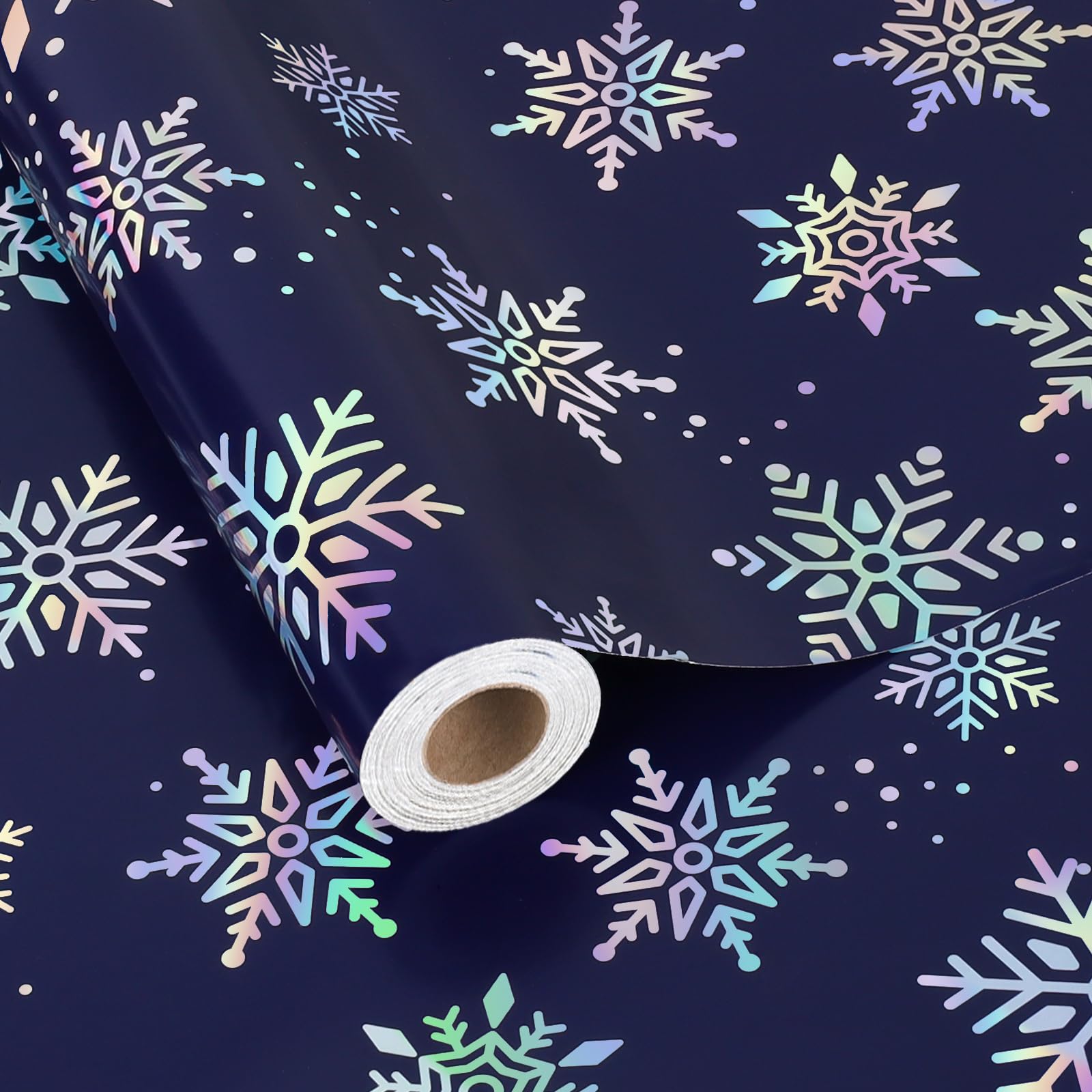 BIOBROWN Navy Snowflake Christmas Wrapping Paper Roll, 43cm x 10m