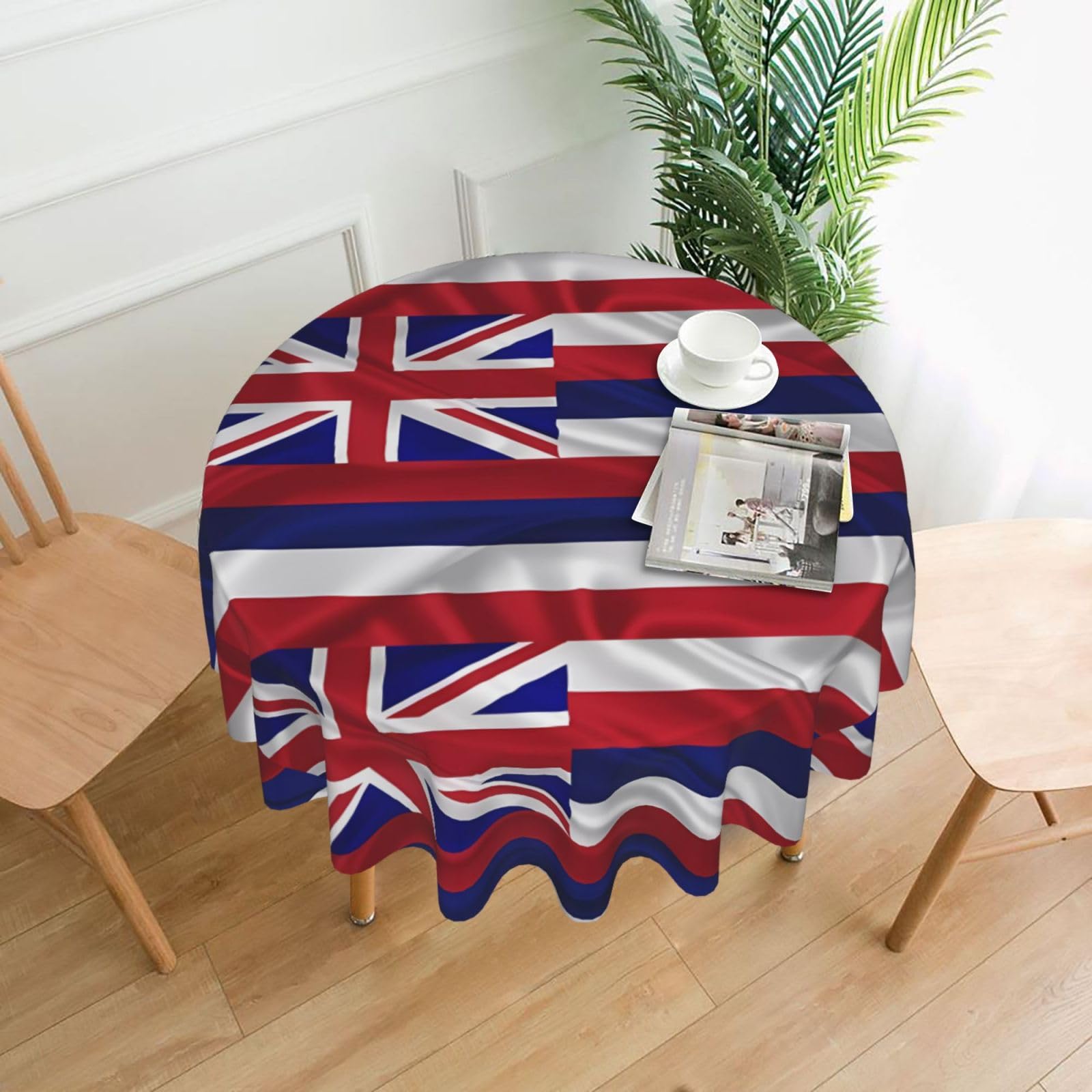 WHJDPP Flag of Hawaii American Prints Round Table Throw 60 Inch - Waterproof Table Cover for Dining, Coffee Tables - Soft & Wrinkle Resistant Decorative Layer