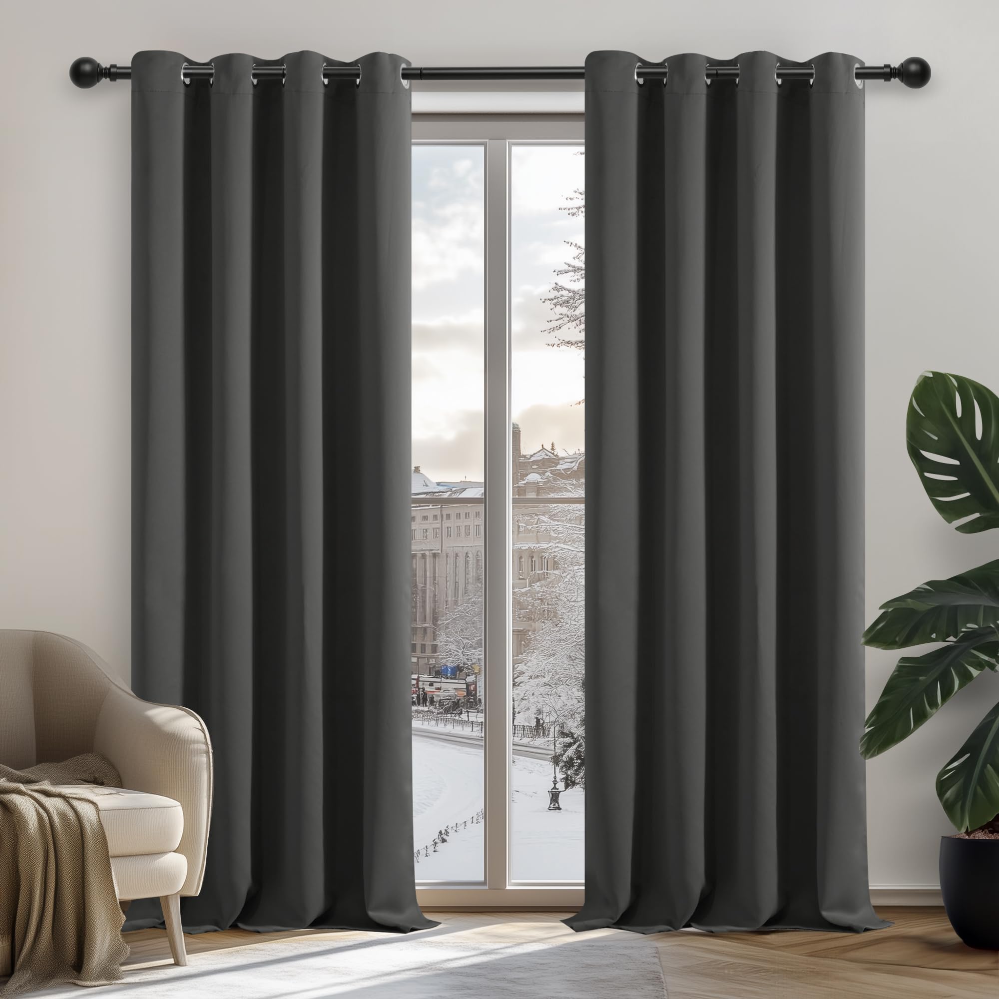Deconovo Tende Oscuranti per Interni 2 Pezzi 290 CM Altezza, Tende Termiche Isolanti con Occhielli per Soggiorno Moderne, 140x290 CM (Larghezza x Altezza), Grigio Scuro