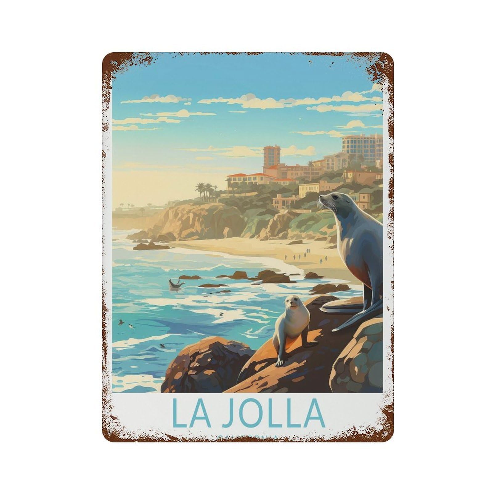 xiaoxiaoshen La Jolla California Travel Coast San Diego Decor, Die (2) Wall Decor Art Metal Tin Poster Modern Home Decor Art Home Bar Shop Decorations Vintage Sign 40x30cm
