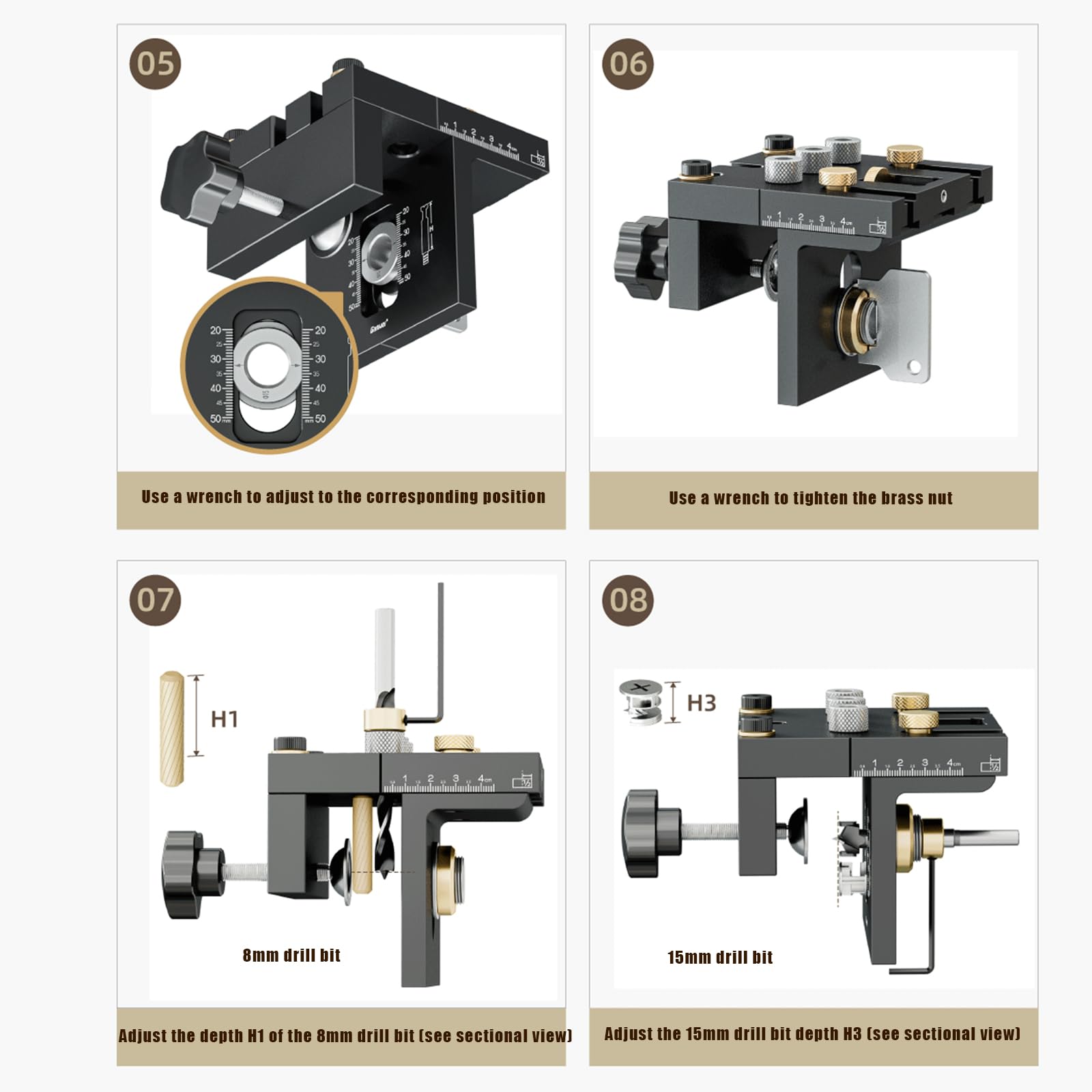 Kit 3 in 1 per fori tascabili per legno, angolo regolabile, strumento per carpenteria, localizzatore con 4 punte da trapano per la lavorazione del legno