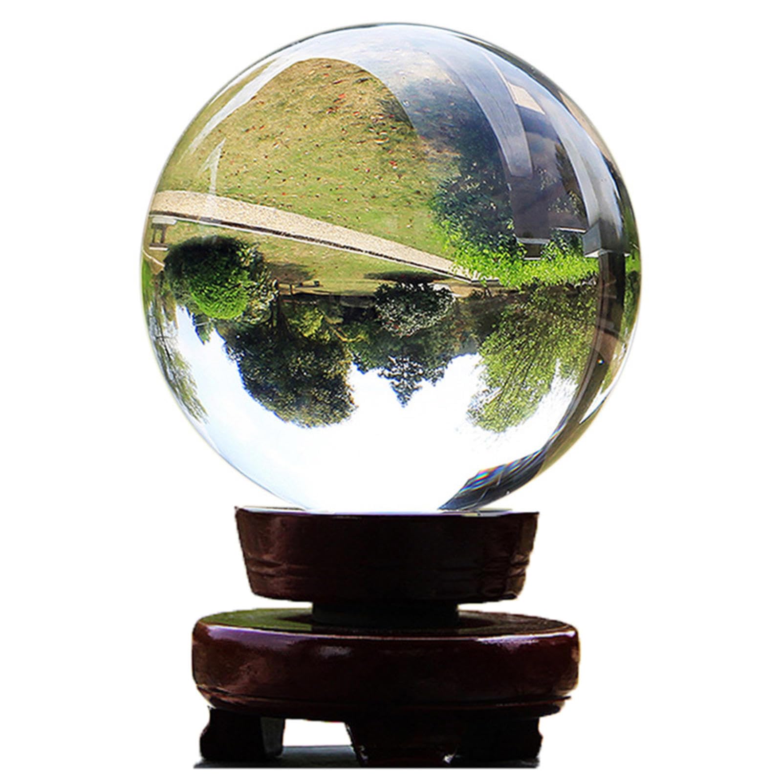 Boule de cristal transparente artisanale de 4cm, cadeau ideal avec socle en bois