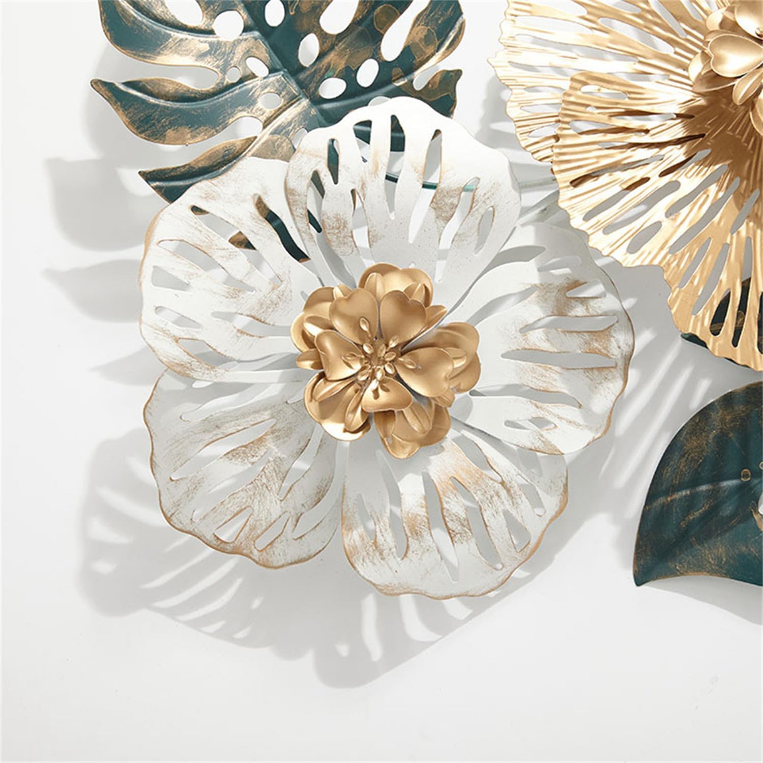 Escultura de Pared, Arte de Pared, decoración de Pared de Flores de Metal, Grandes Hojas Doradas, decoración Floral de Metal Hecha a Mano, decoración de Pared Colgante 3D para el h